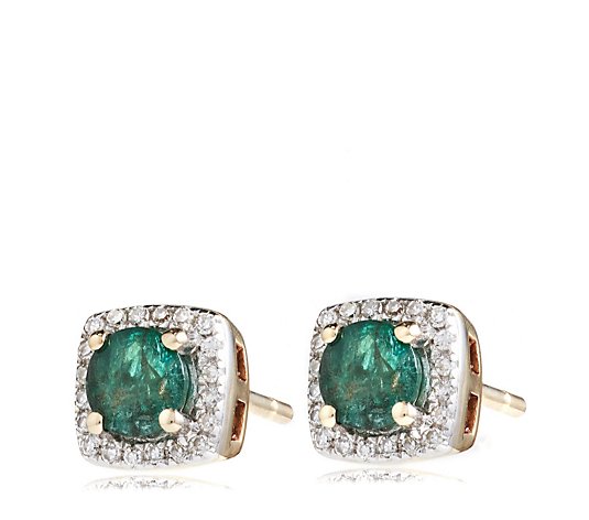 0.45ct Zambian Emerald & Diamond Halo Stud Earrings 9ct Gold