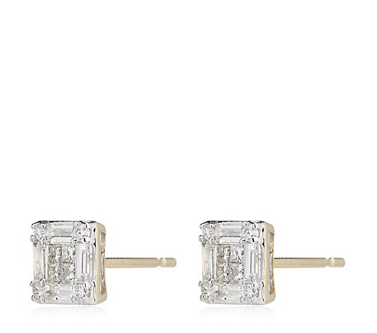 0.56ct Diamond Princess & Baguette Cut Square Stud Earring 9ct Gold