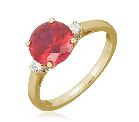 2.00ct Fire Light Lab Grown Ruby & 0.09ct H SI Diamond Round Trilogy Ring