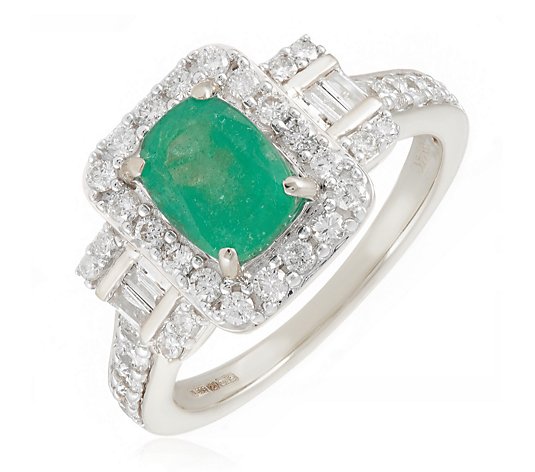 1.00ct Zambian Emerald Cushion & 0.75ct Diamond Trilogy Ring 14ct Gold