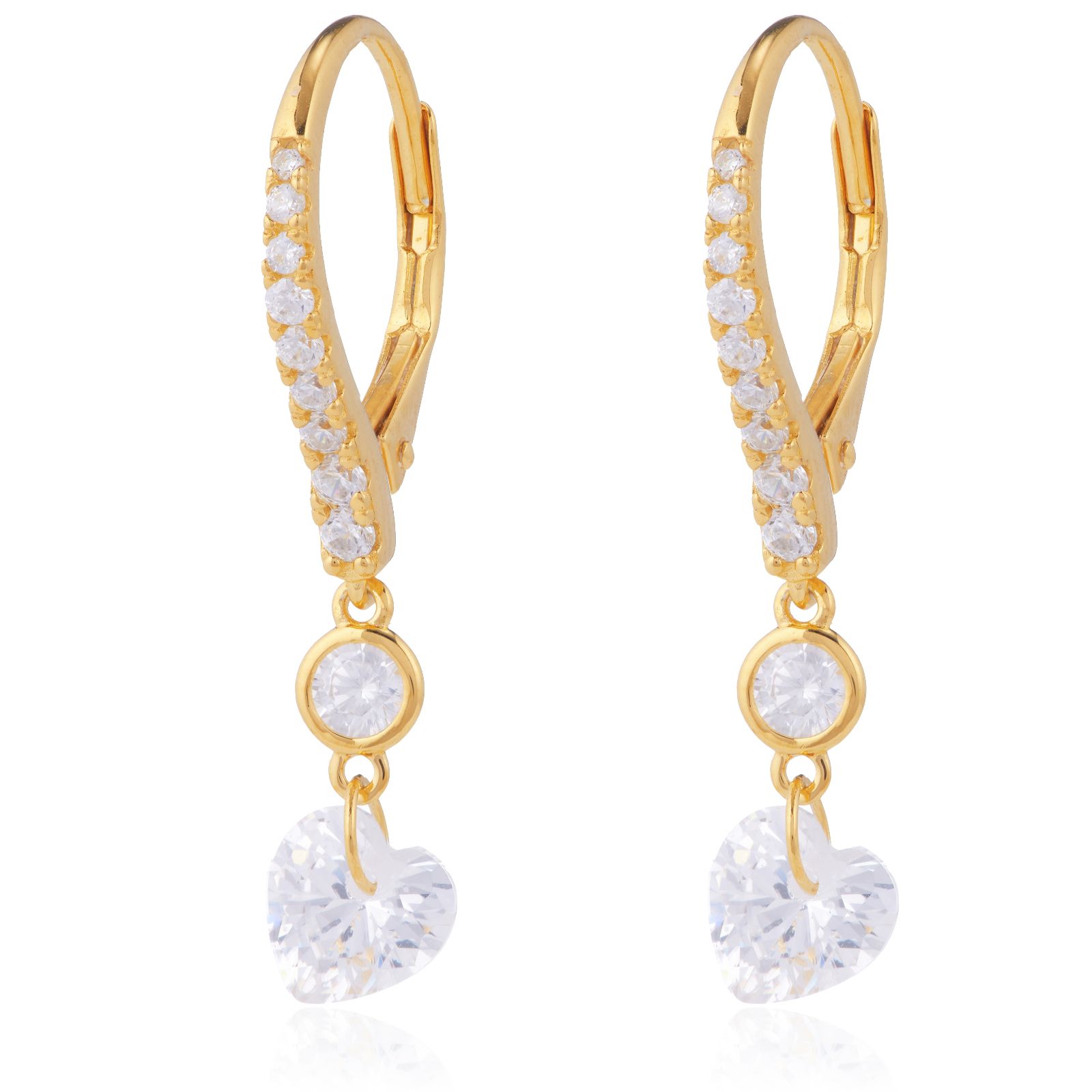 Diamonique 5ct tw Floating Stone Heart Drop Earrings Sterling Silver