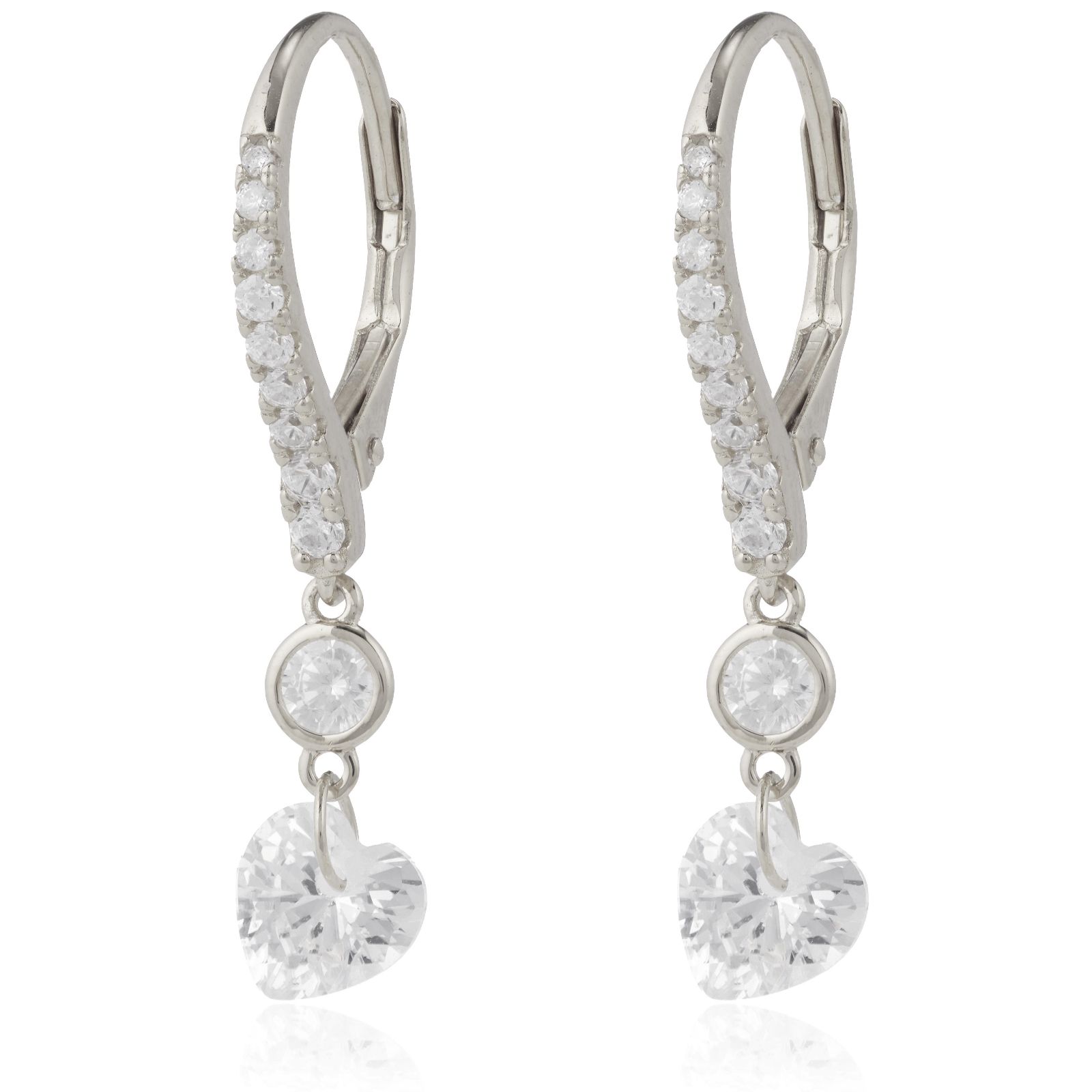 Diamonique 5ct tw Floating Stone Heart Drop Earrings Sterling Silver