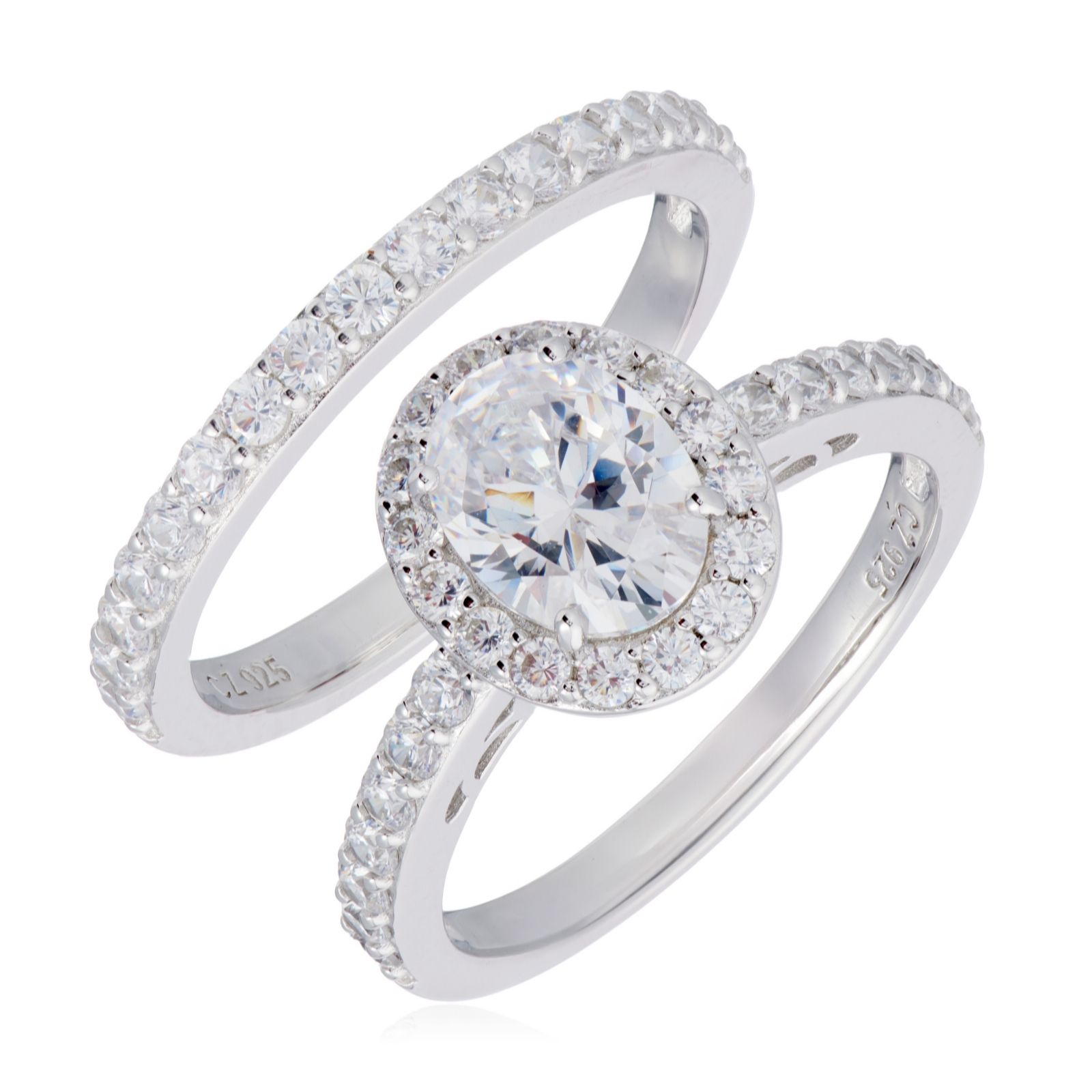Diamonique 2ct tw Oval Halo Ring Set Sterling Silver