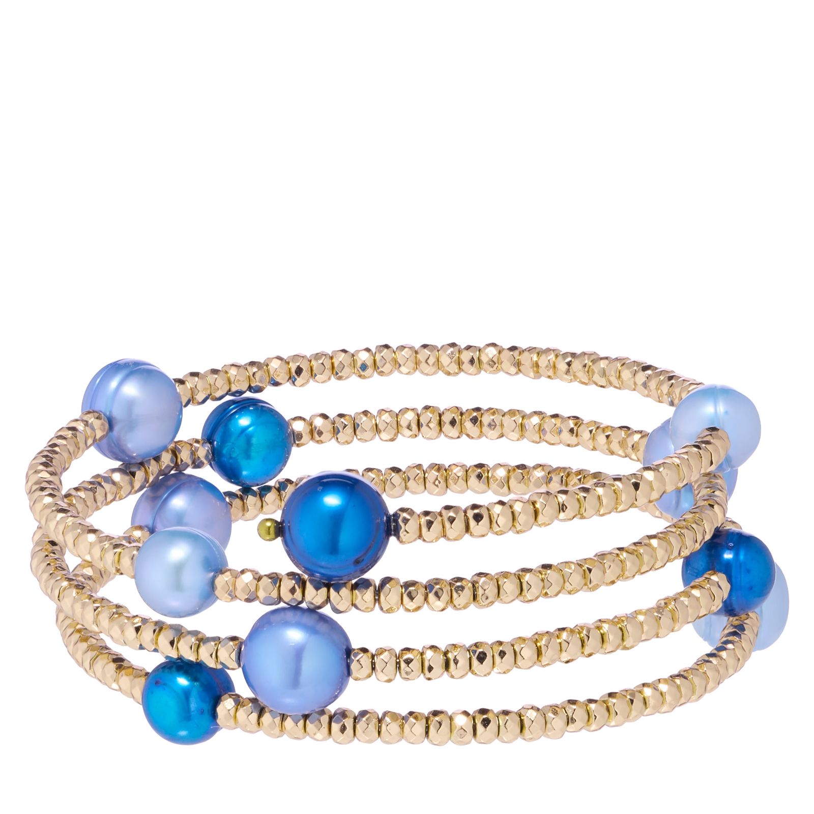 Lara Pearl 7 & 9mm Potato Pearl & Hematite Coiled Bracelet Stainless Steel
