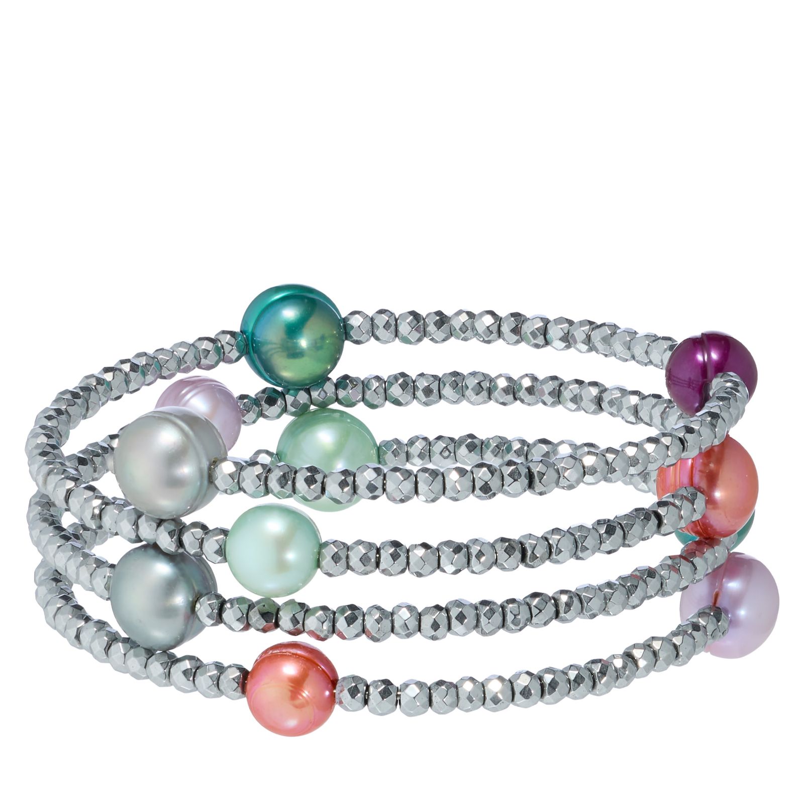 Lara Pearl 7 & 9mm Potato Pearl & Hematite Coiled Bracelet Stainless Steel