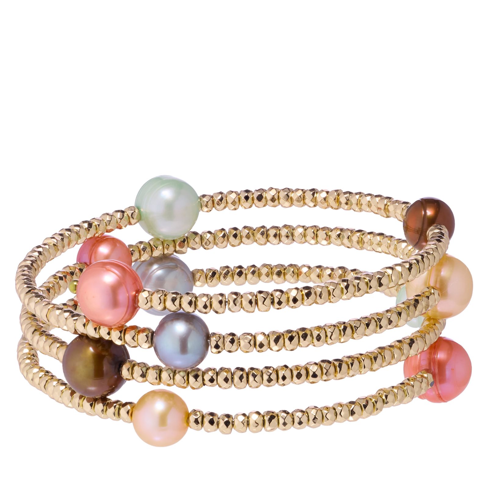Lara Pearl 7 & 9mm Potato Pearl & Hematite Coiled Bracelet Stainless Steel