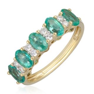 0.9ct Zambian Emerald & 0.18ct Diamond Band Ring 9ct Gold