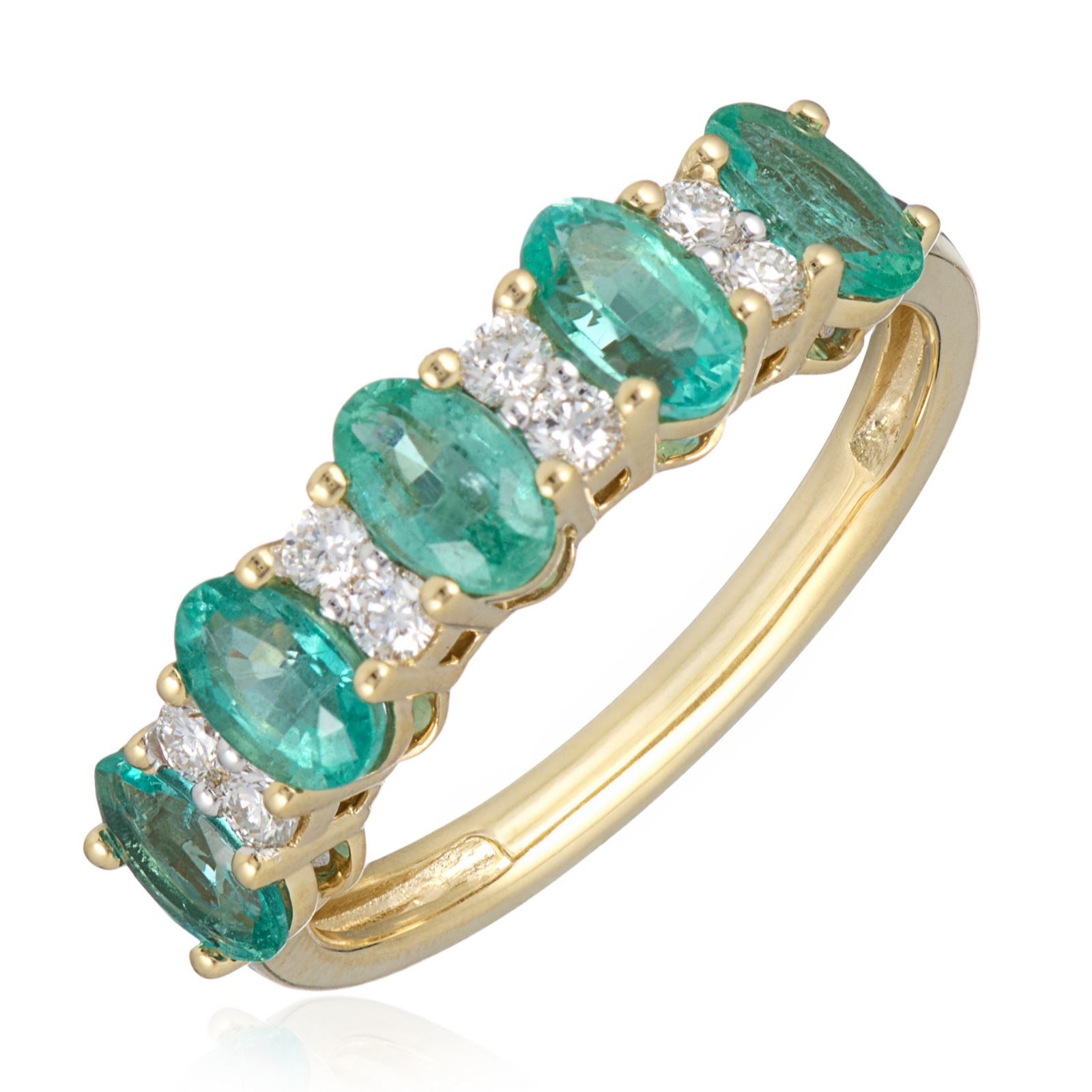 0.9ct Zambian Emerald & 0.18ct Diamond Band Ring 9ct Gold