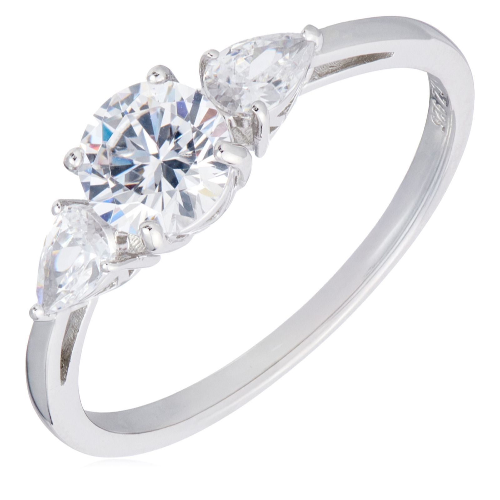 Diamonique 1.4ct tw Platinum Trilogy Ring Sterling Silver