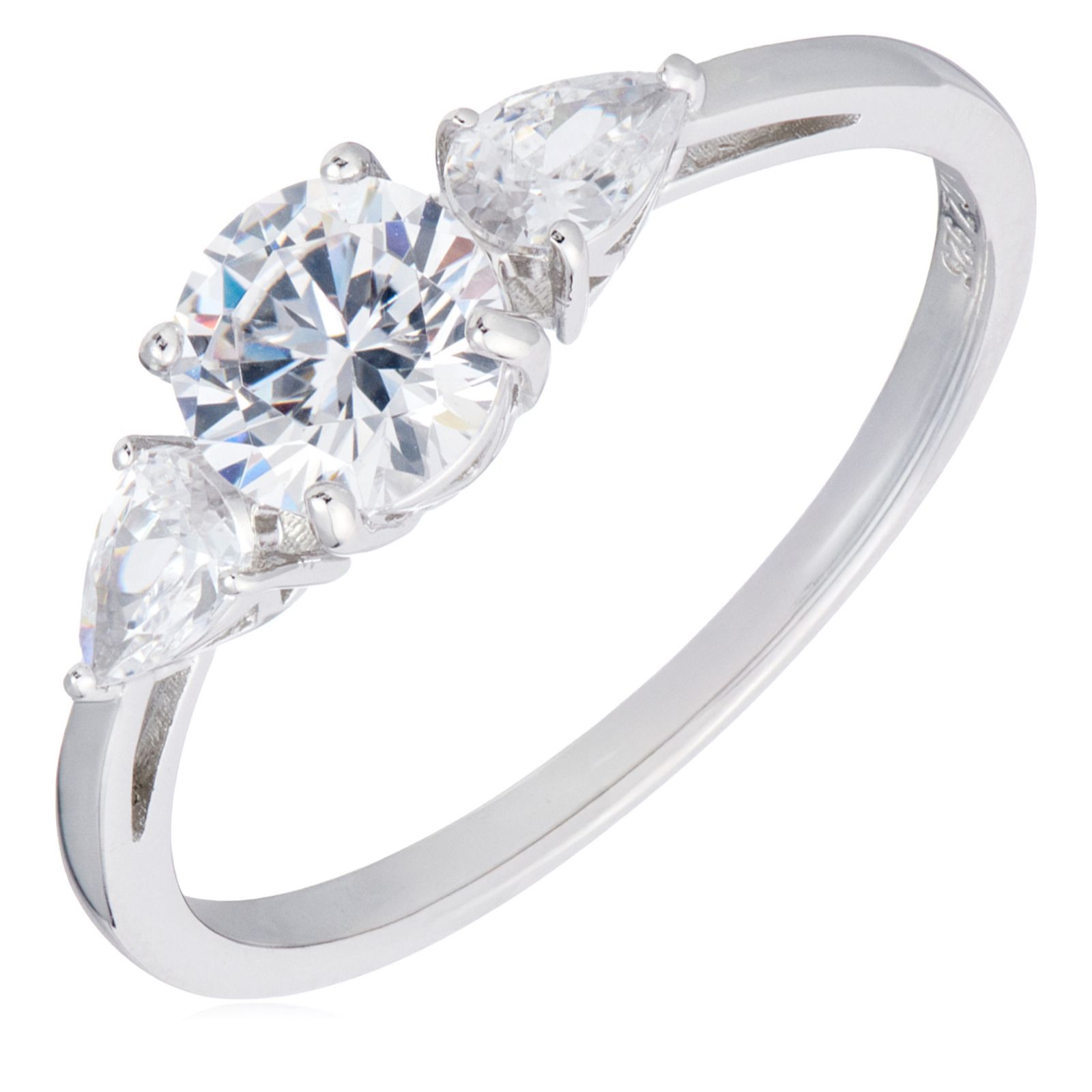 Diamonique 1.4ct tw Platinum Trilogy Ring Sterling Silver