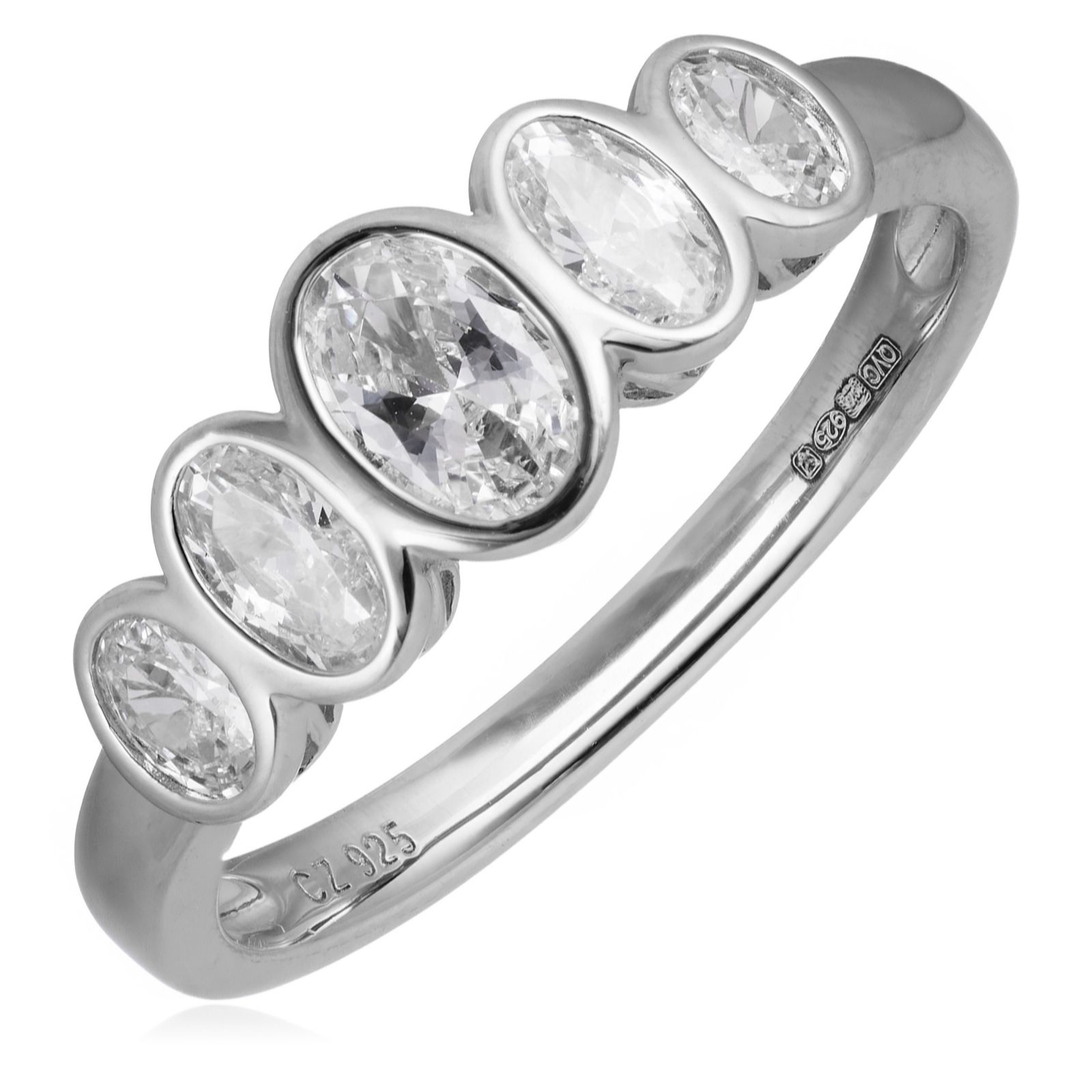 Diamonique 1.3ct tw 5 stone Oval Cut Ring Sterling Silver
