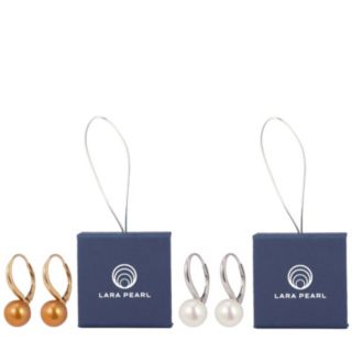 Lara Pearl Set of 2 8-9mm Button Pearls Leverback Earrings in Gift Box