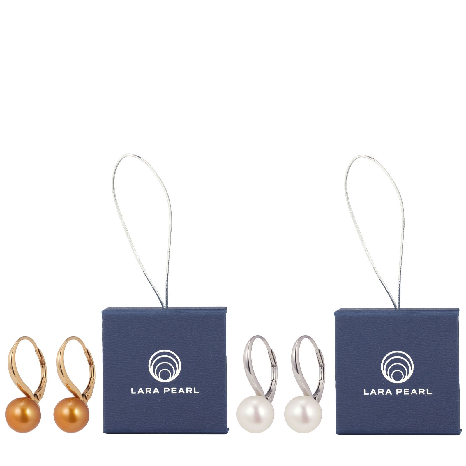 Lara Pearl Set of 2 8-9mm Button Pearls Leverback Earrings in Gift Box
