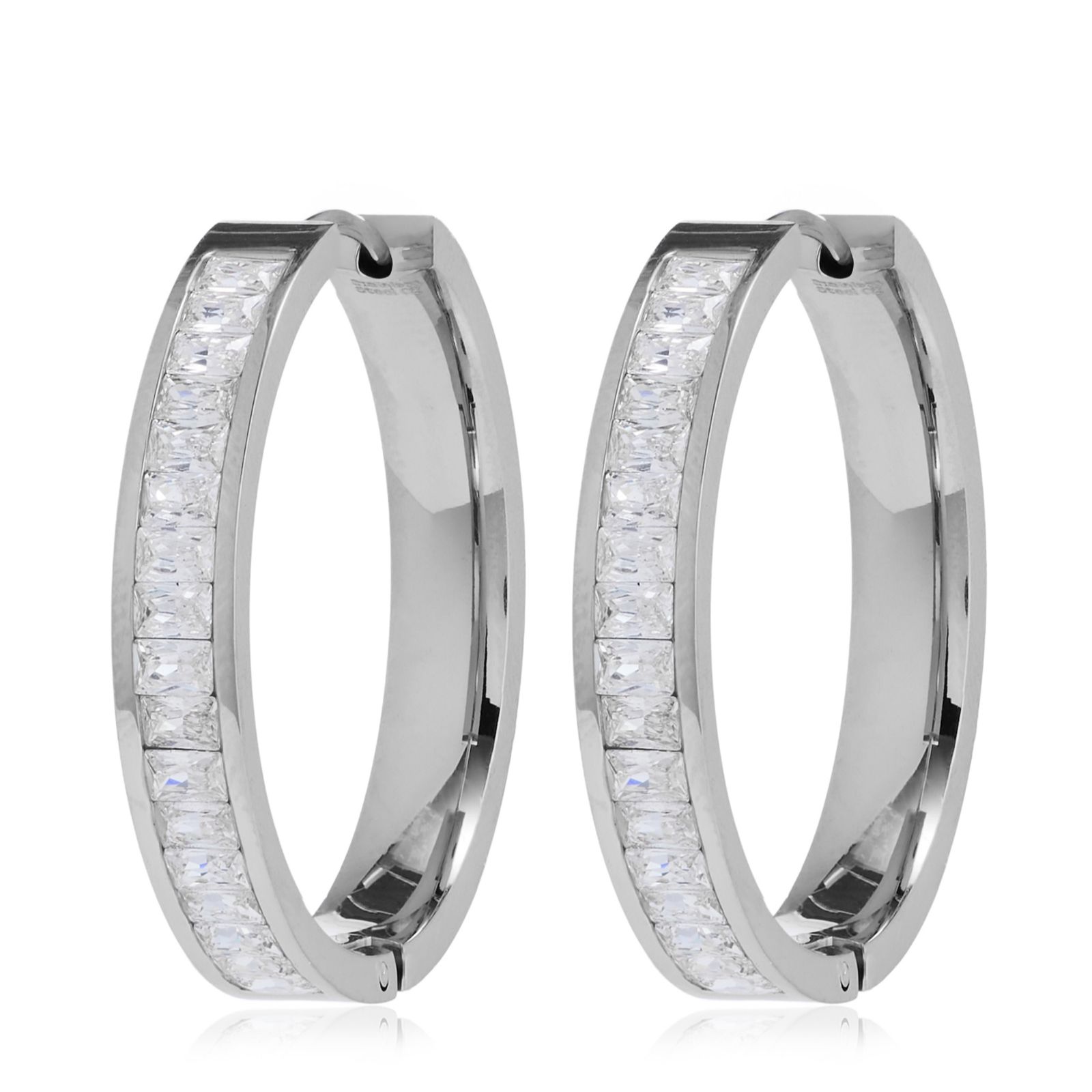 Steel by Diamonique Baguette Cut Hoop Earrings Stainless Steel