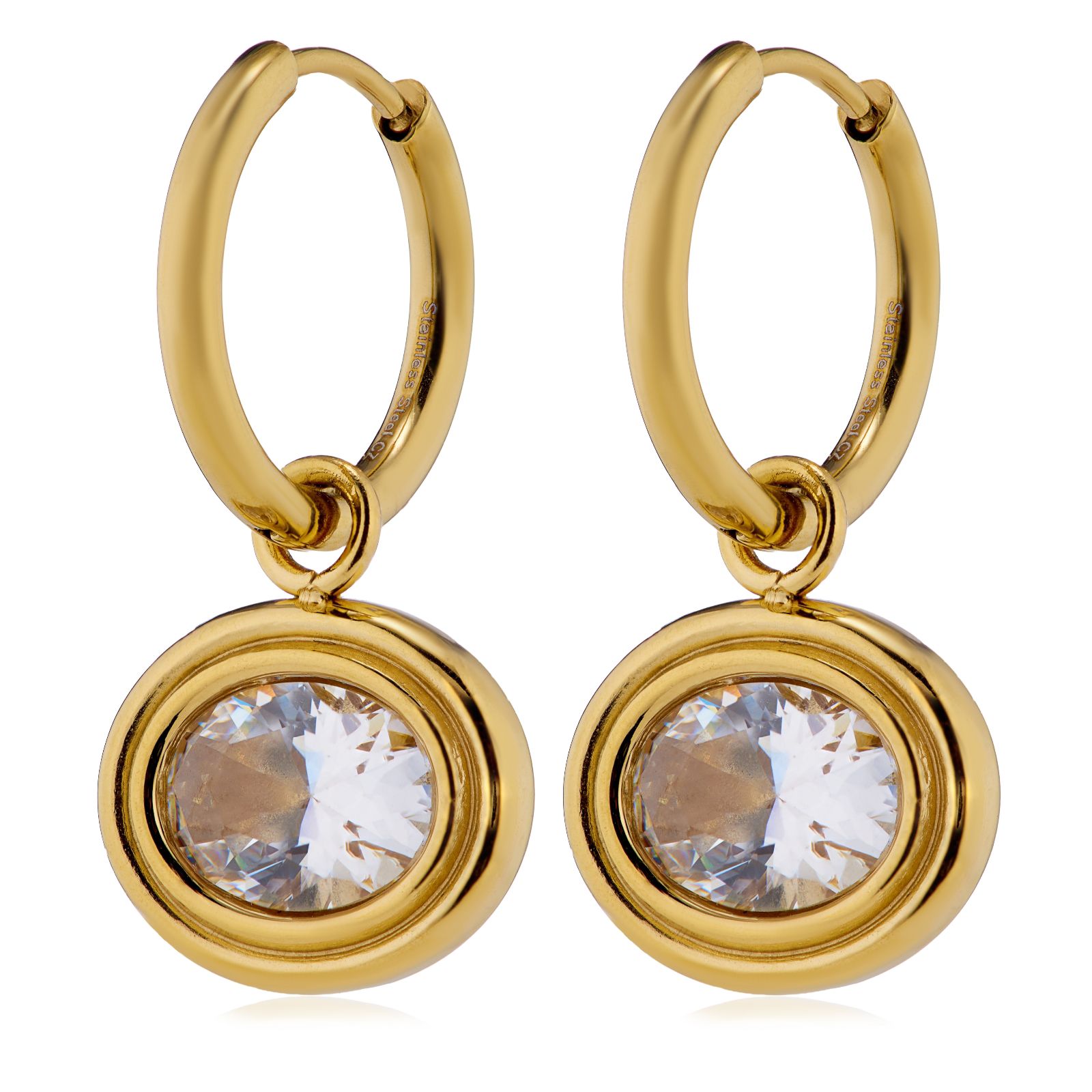 Steel by Diamonique Double Bezel Oval Hoop Earring Stainless Steel