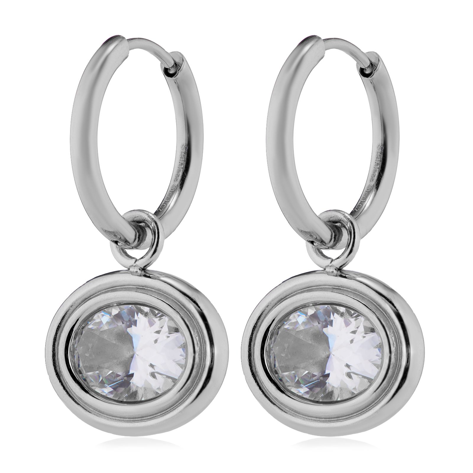 Steel by Diamonique Double Bezel Oval Hoop Earring Stainless Steel