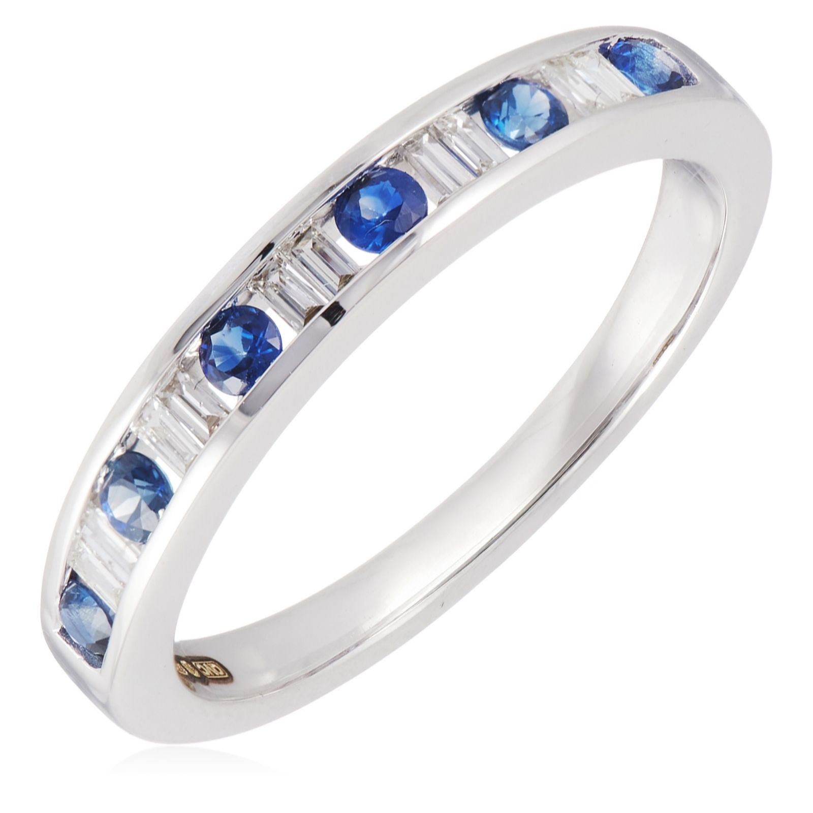 0.25ct Blue Sapphire 0.10ct Baguette Diamond Eternity Ring 9ct Gold
