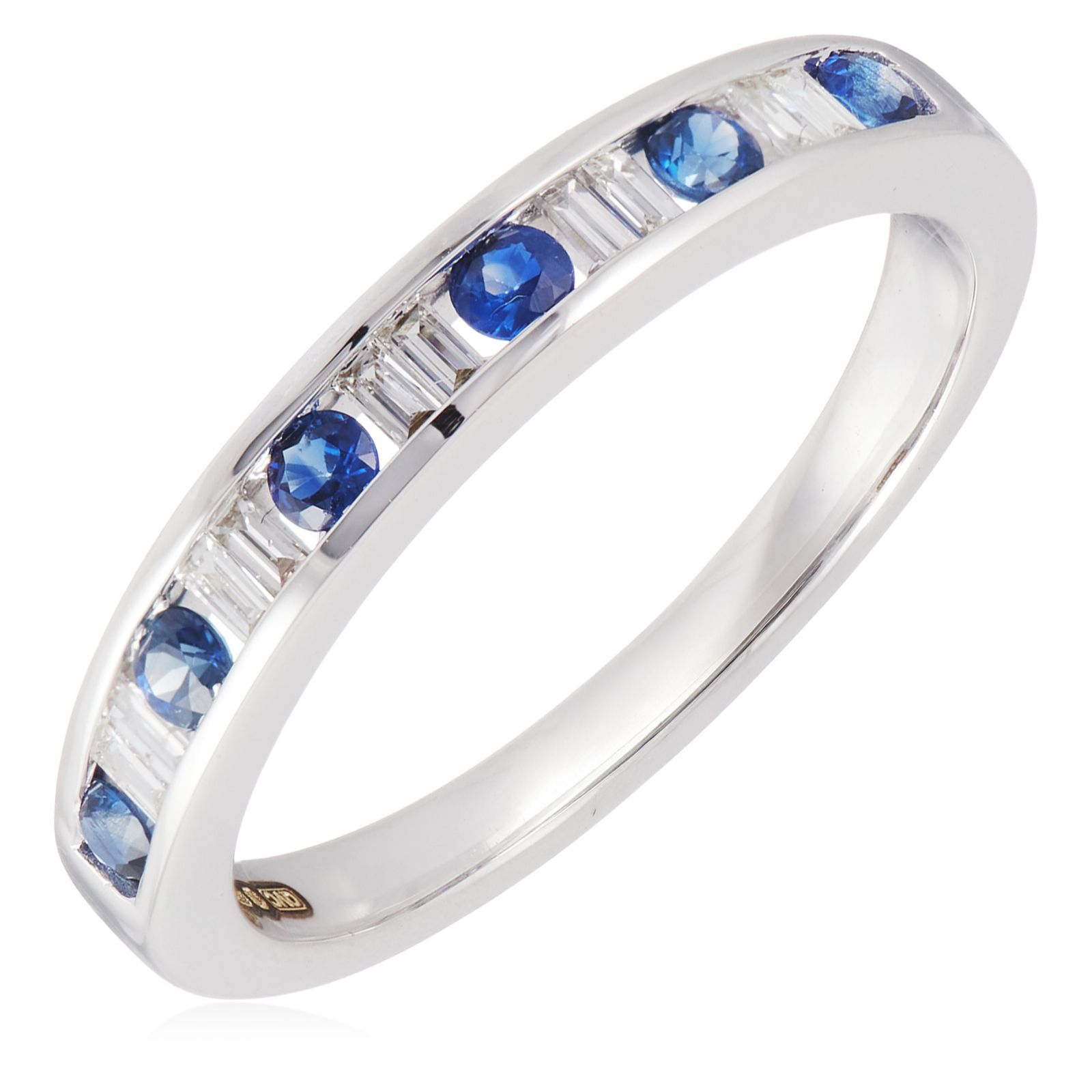 0.25ct Blue Sapphire 0.10ct Baguette Diamond Eternity Ring 9ct Gold