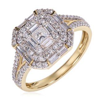0.85ct Diamond Mixed Cut Vintage Style Ring 9ct Gold