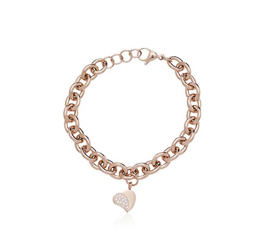 Steel by Diamonique Chain Link Bracelet with Heart Charm Stainless Steel