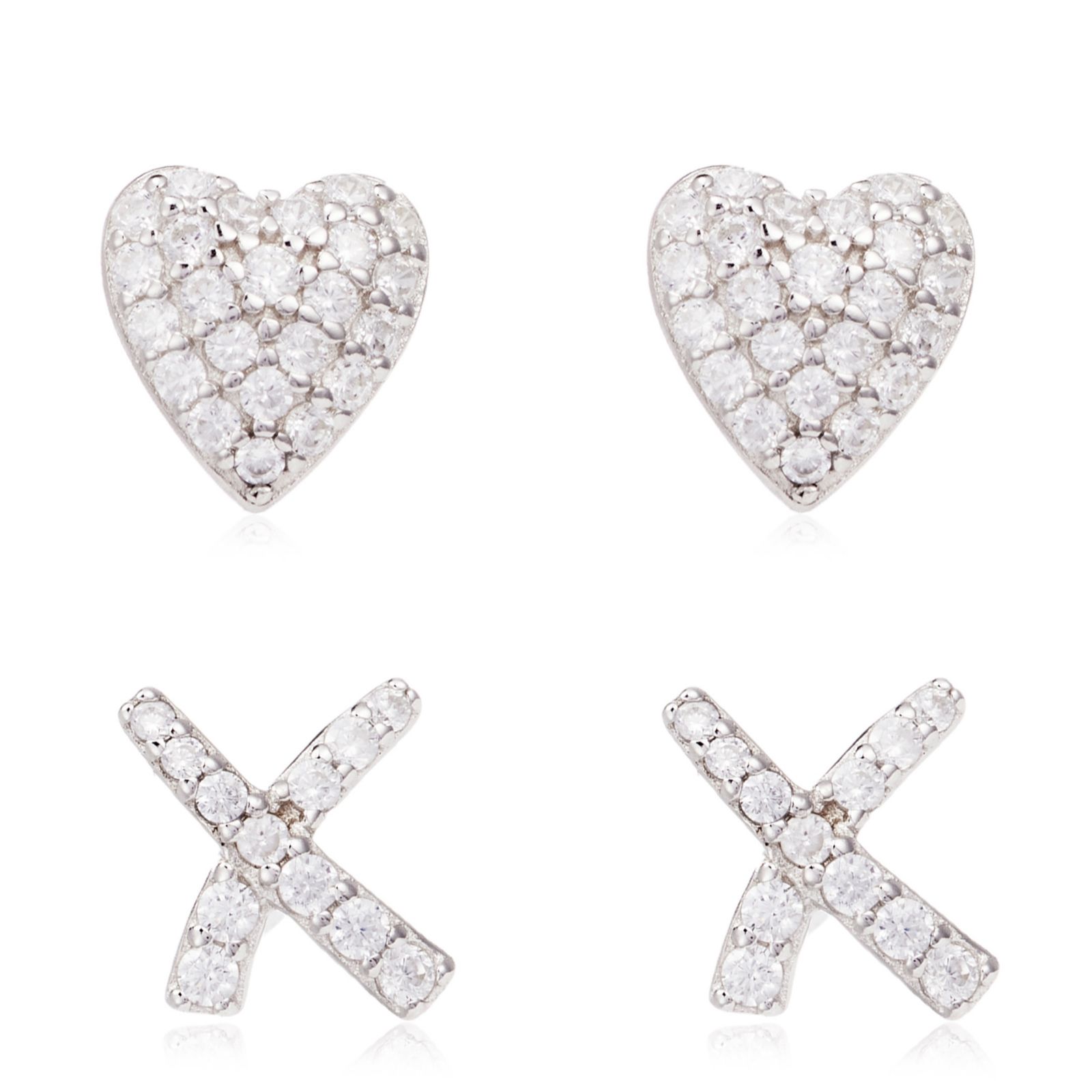 Diamonique Motif Stud Set in Jewellery Case Sterling Silver