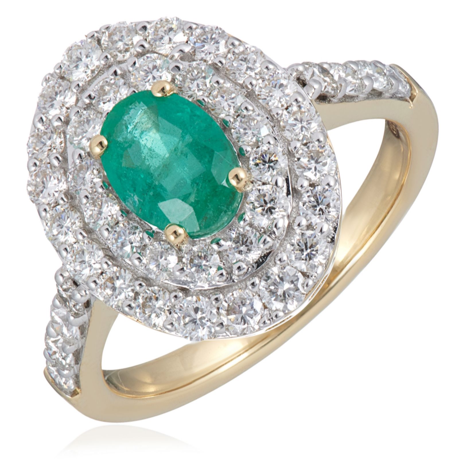 0.60ct Zambian Emerald and 0.93ct Double Halo Diamond Ring 9ct Gold