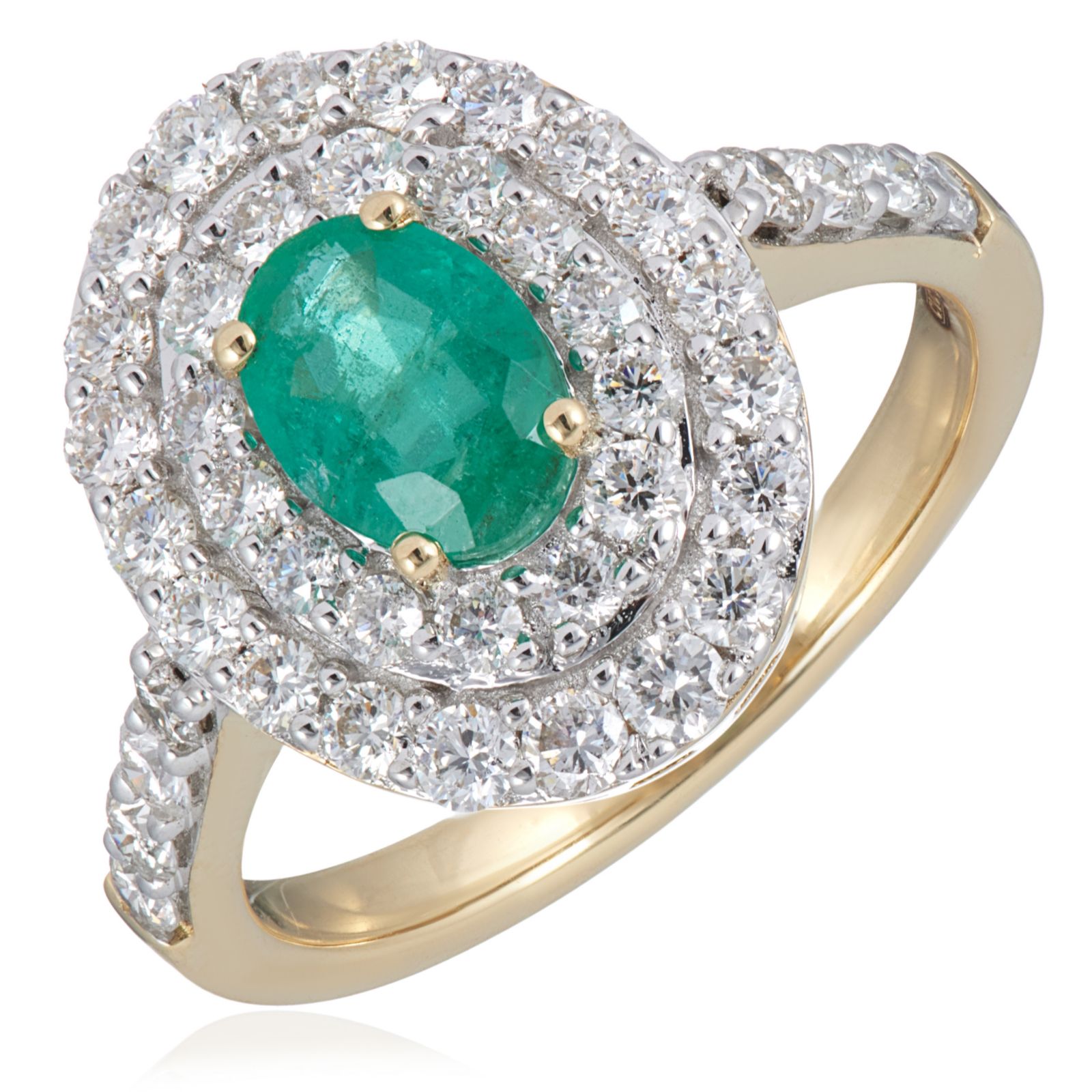 0.60ct Zambian Emerald and 0.93ct Double Halo Diamond Ring 9ct Gold