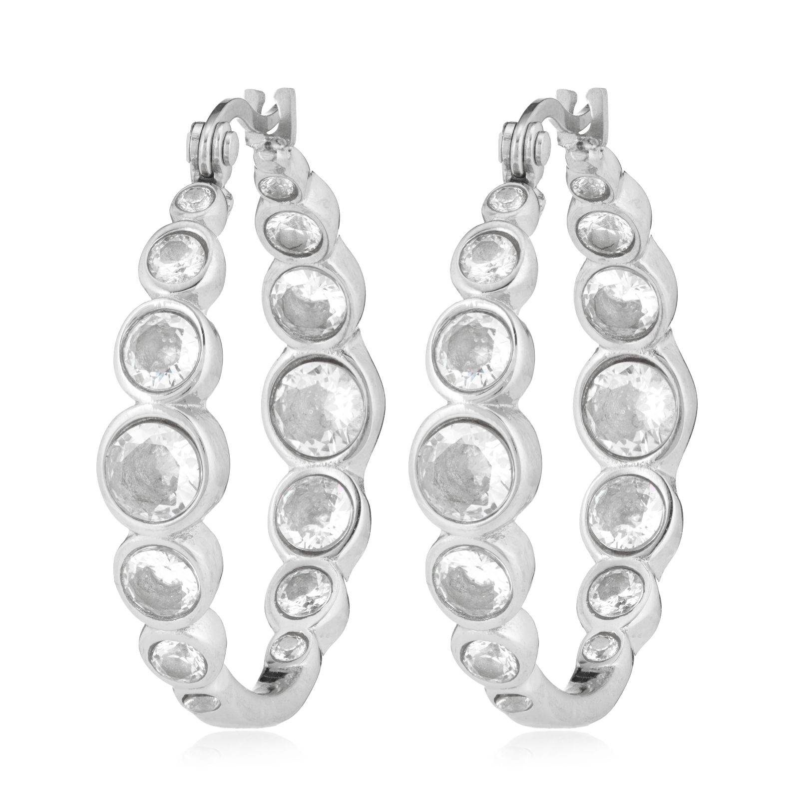 Steel by Diamonique Bezel Set Hoop Earrings
