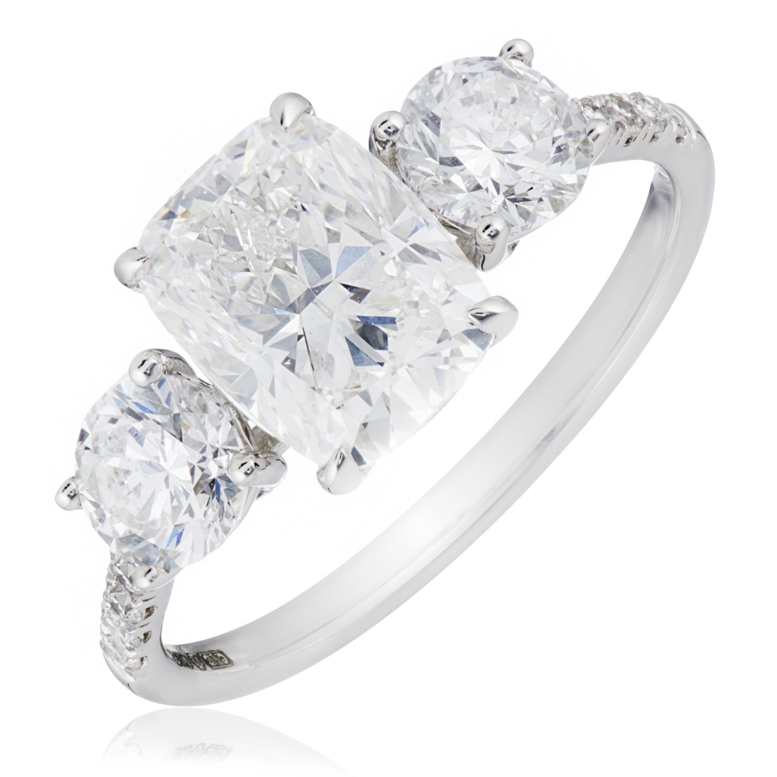 Firelight 3ct Lab Grown Diamond Cushion Cut Trilogy Ring 9ct Gold