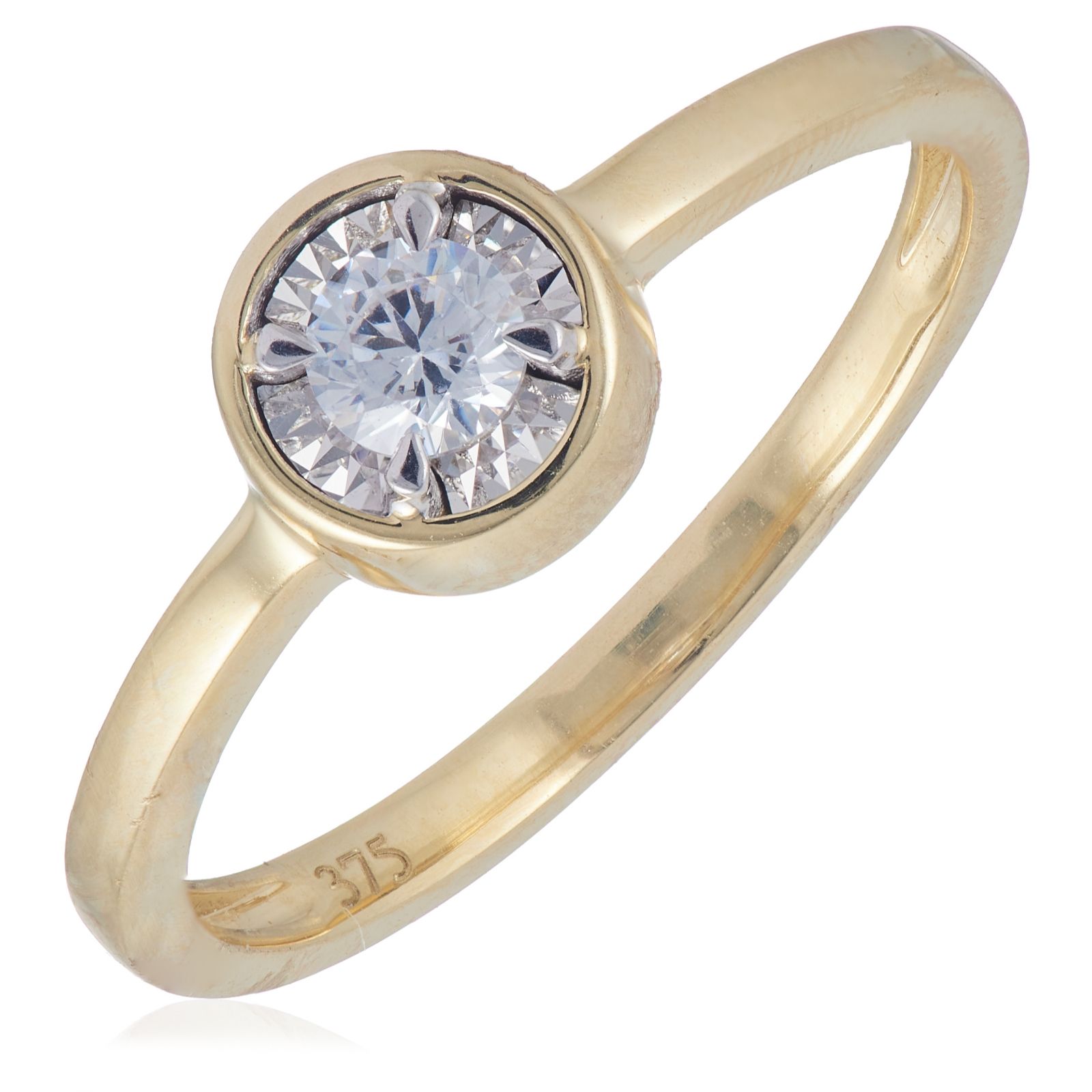 0.18ct Illusion Set Diamond Bezel Set Solitaire Ring 9ct Gold