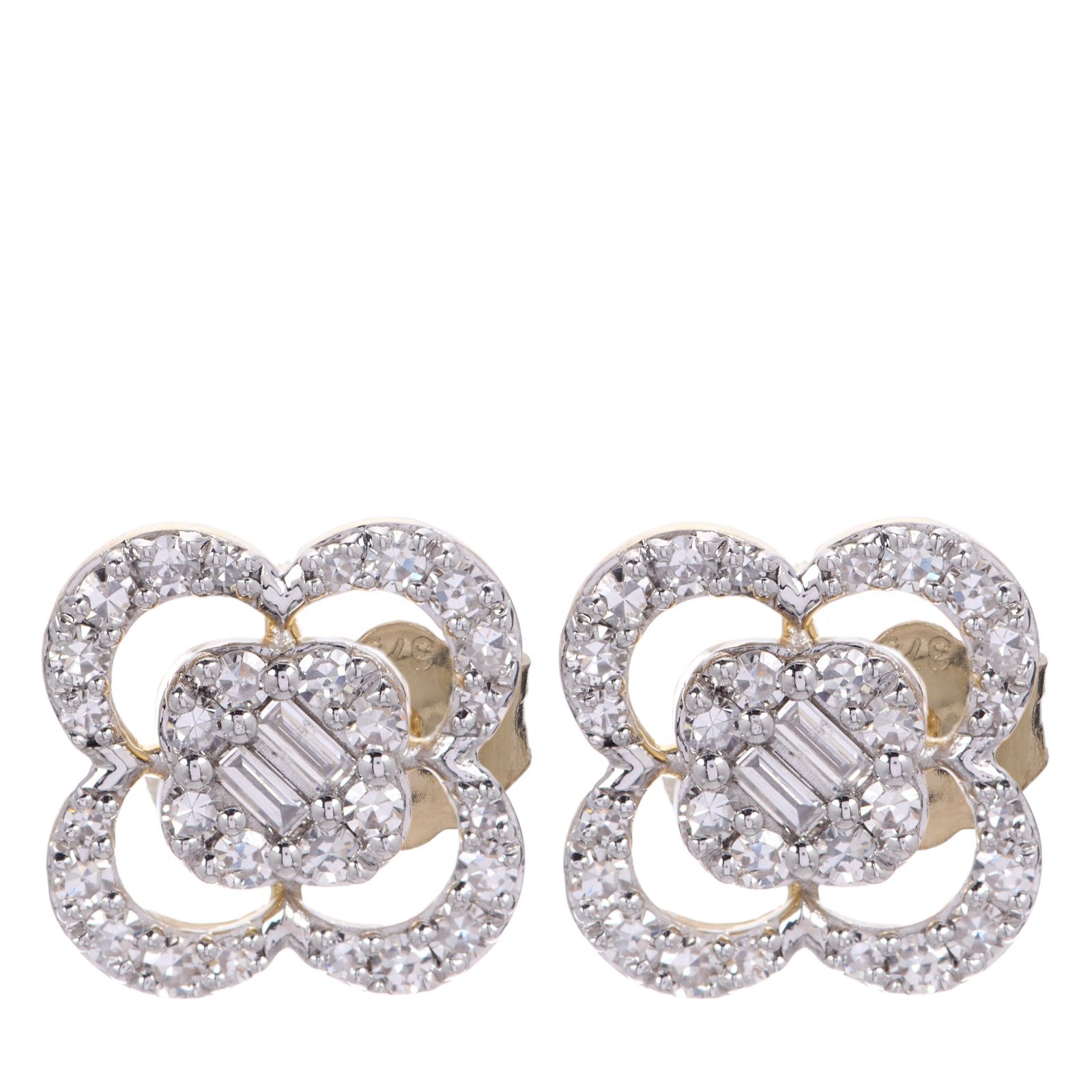0.40ct Mixed Cut Diamond Clover Stud Earrings 9ct Gold