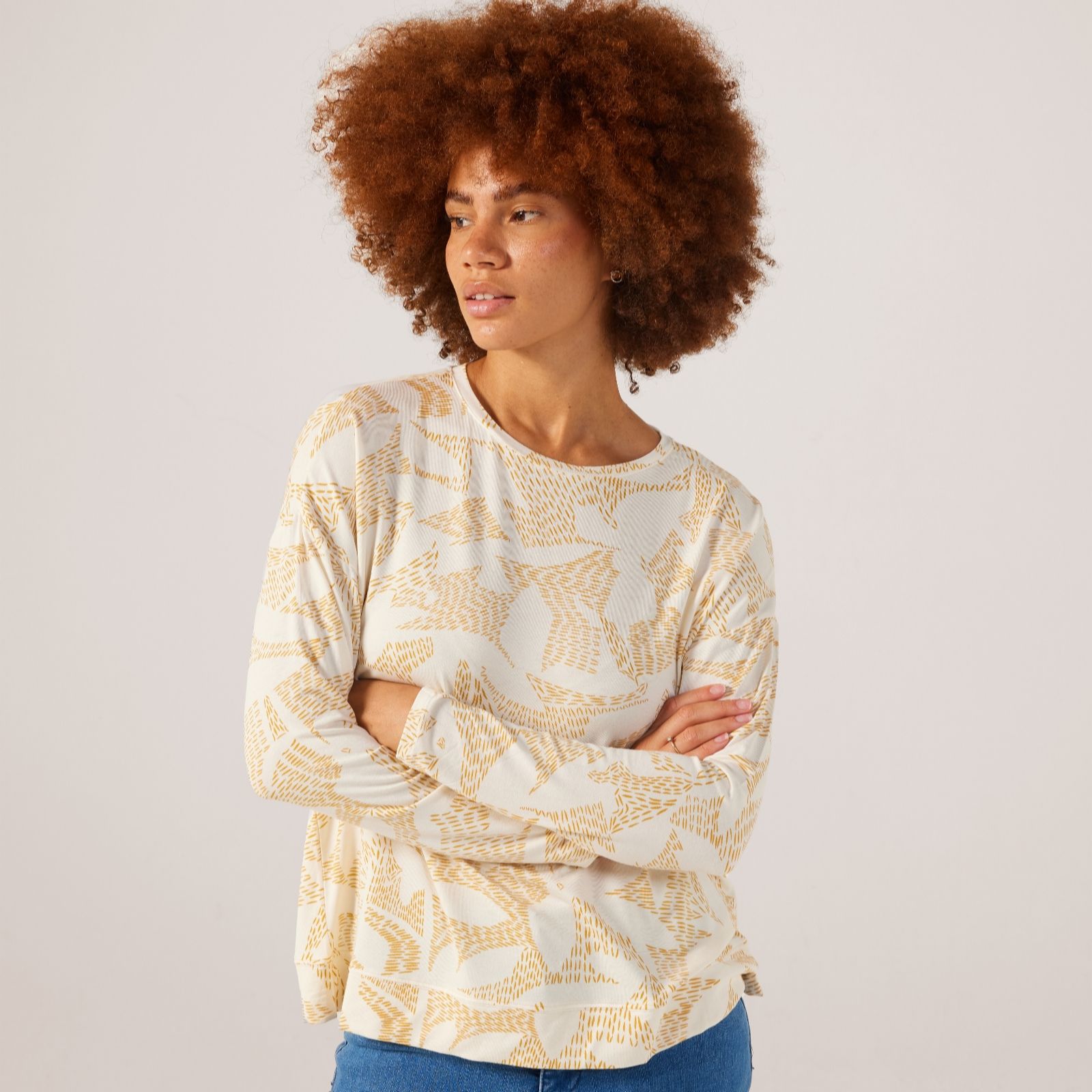 MarlaWynne Leaf Pattern Round Neck Top