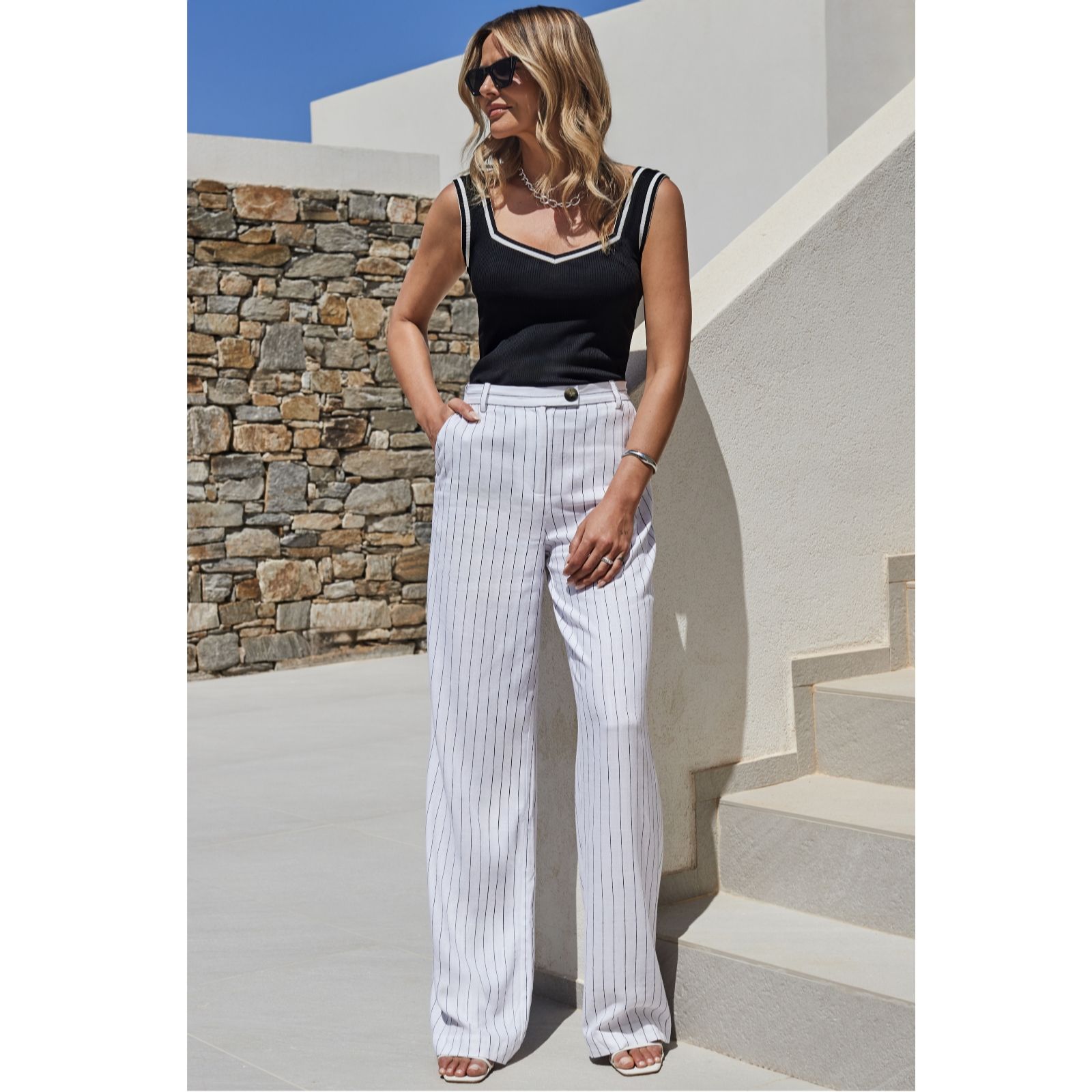 Sosandar Linen Stripe Trouser