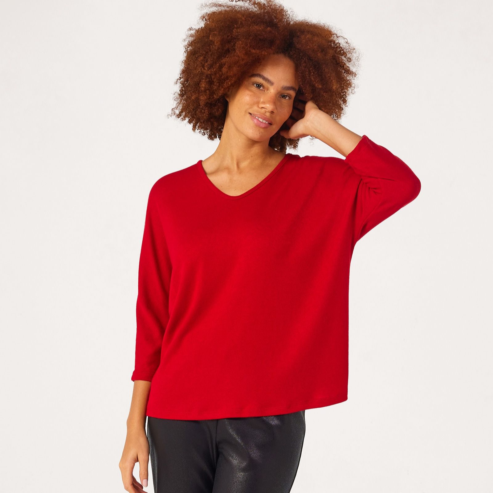 Kim & Co Divine Knit 3/4 Dolman Sleeve V-Neck Top