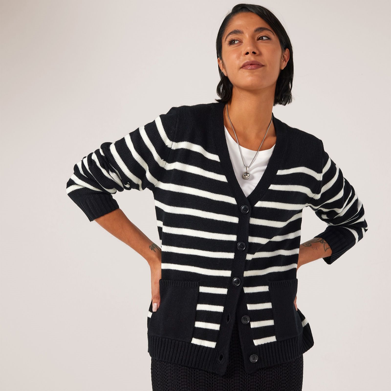 Izabel London Striped Cardigan
