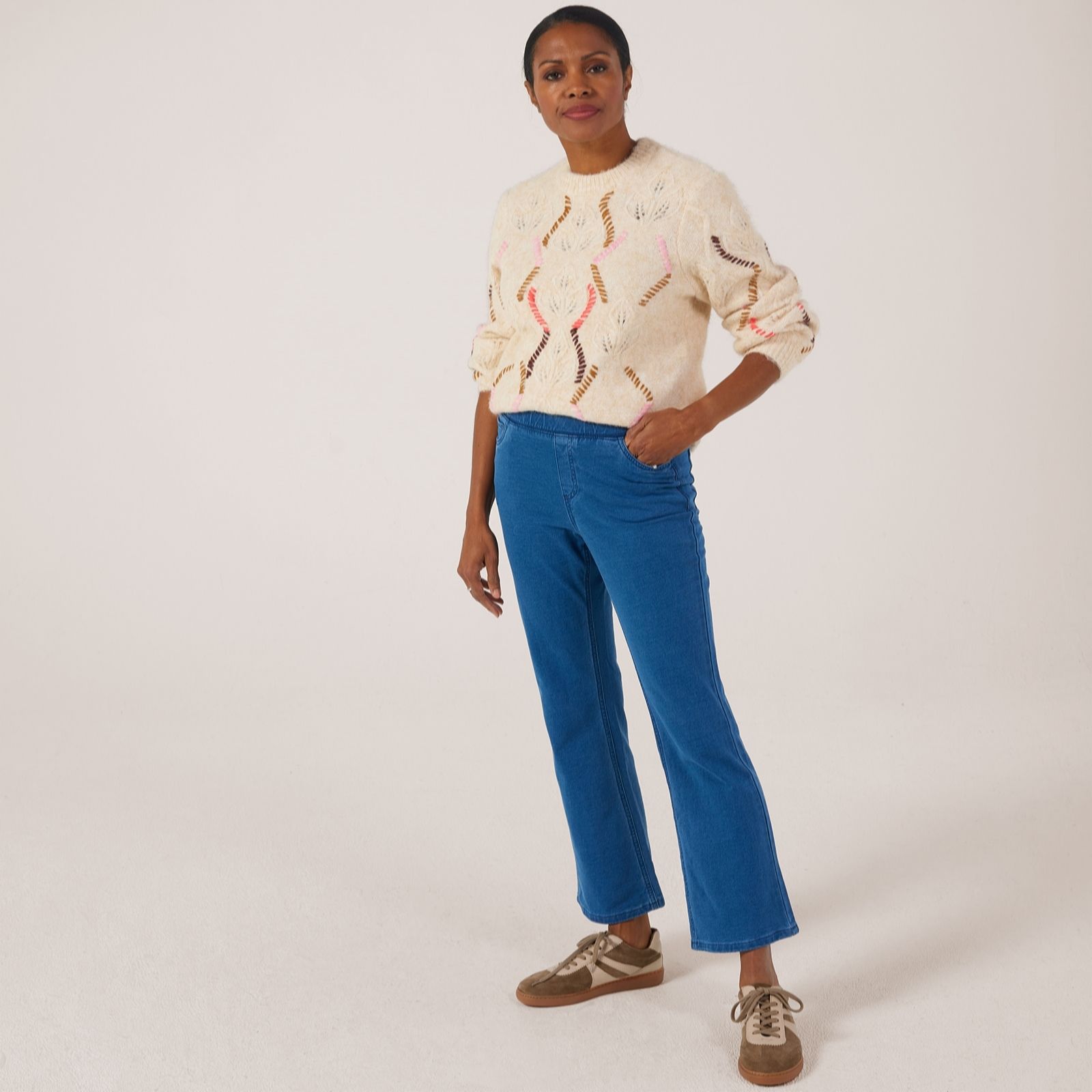 Denim & Co. Knit Denim Pull-On Boot Leg Jeans Standard