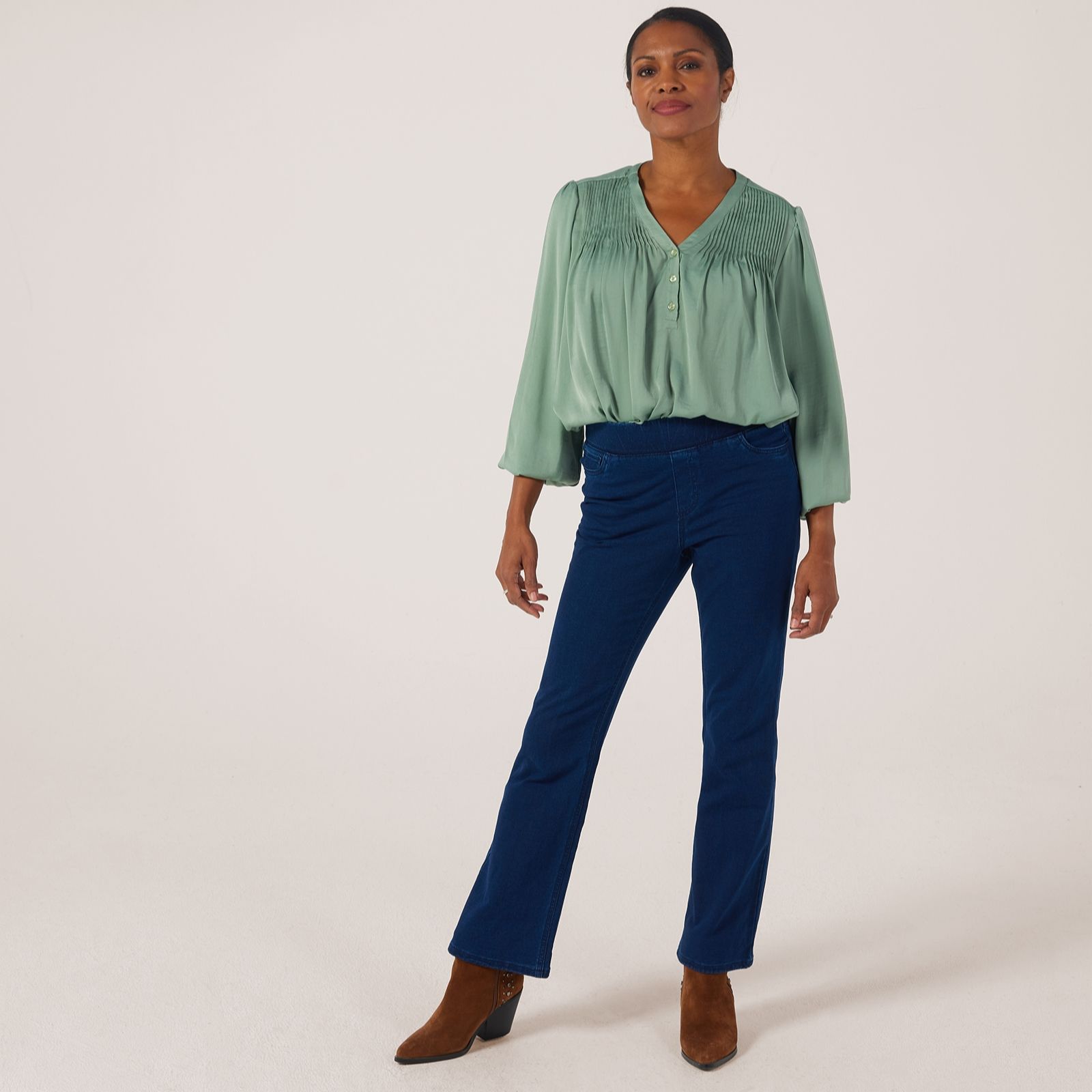 Denim & Co. Knit Denim Pull-On Boot Leg Jeans Standard