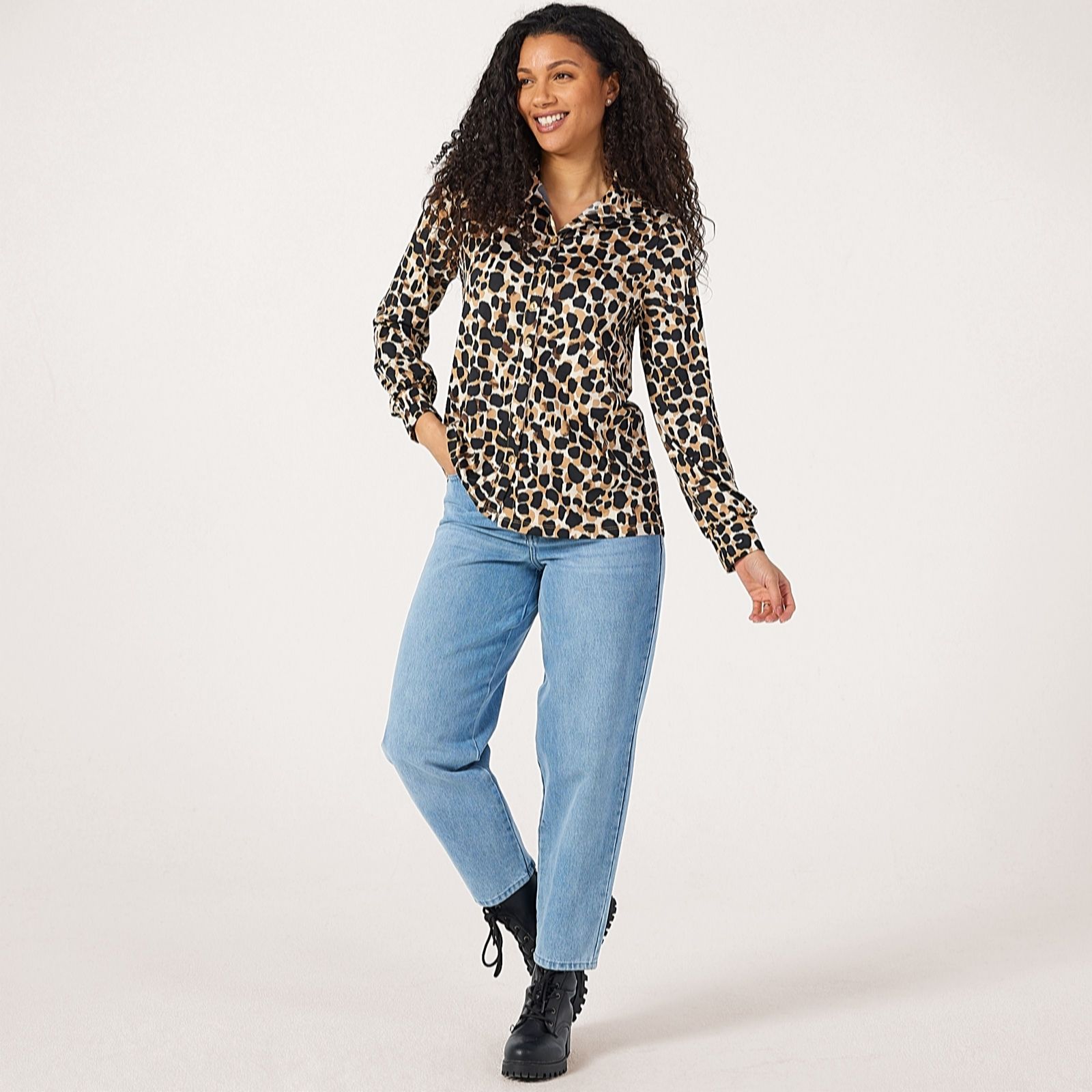 Kim & Co Printed Brazil Jersey Long Blouson Sleeve Shirt