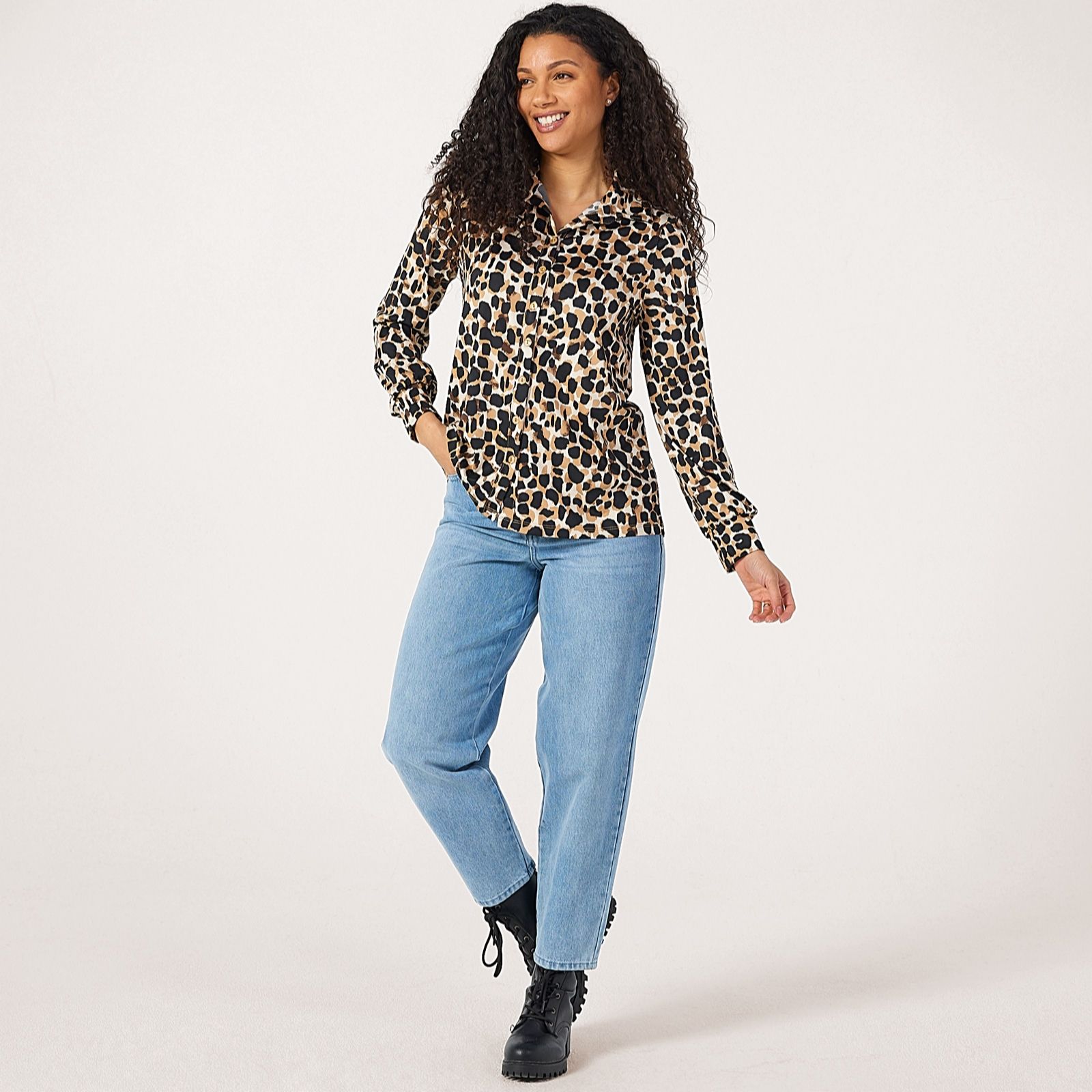 Kim & Co Printed Brazil Jersey Long Blouson Sleeve Shirt