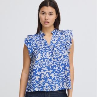 ICHI Briane Frill Short Sleeve Printed Top