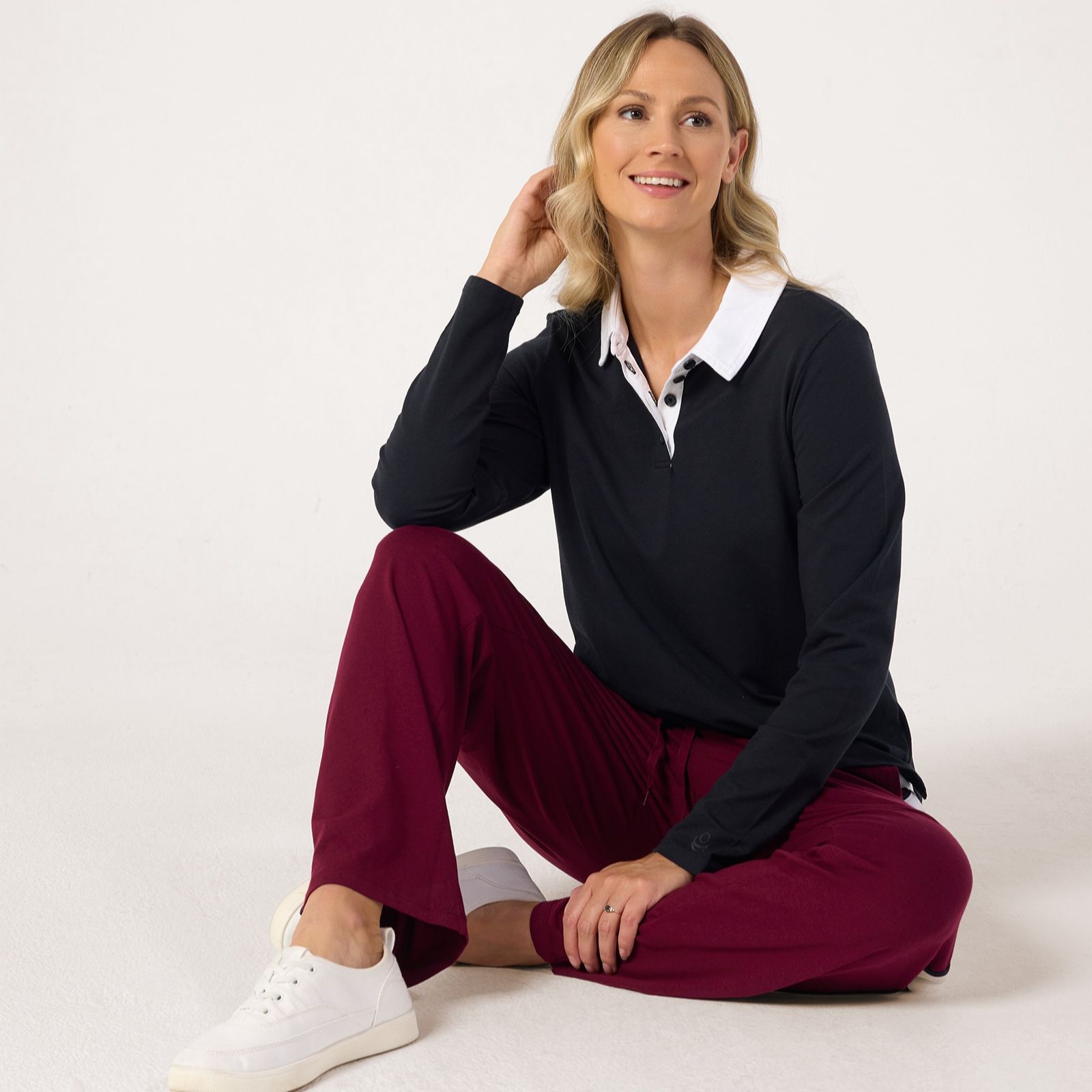 Cuddl Duds Cottonwear Collared Polo Top