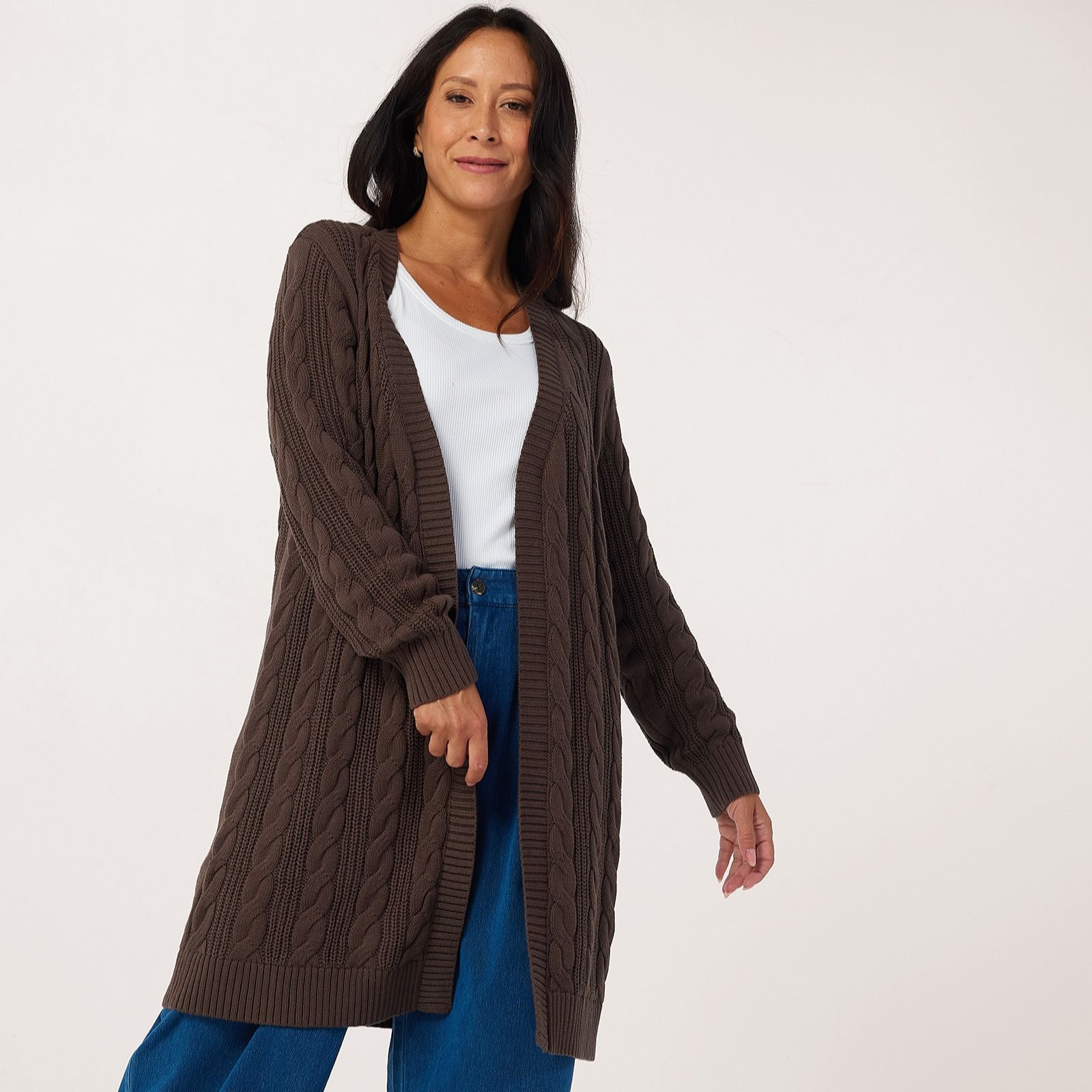 Denim & Co. Cotton Cable Longline Cardigan