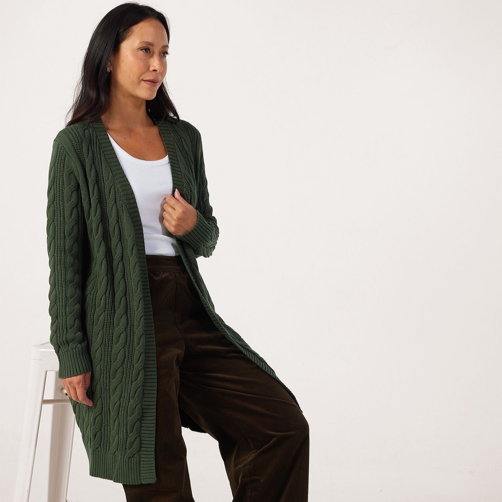 Denim & Co. Cotton Cable Longline Cardigan