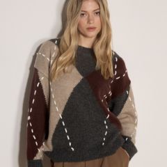 Apricot Argyle Diamond Colour Block Jumper