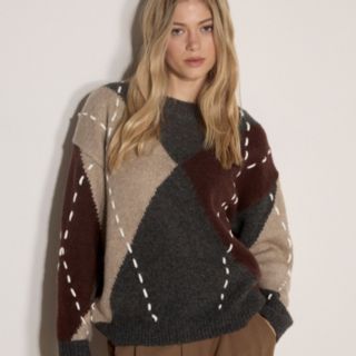 Apricot Argyle Diamond Colour Block Jumper