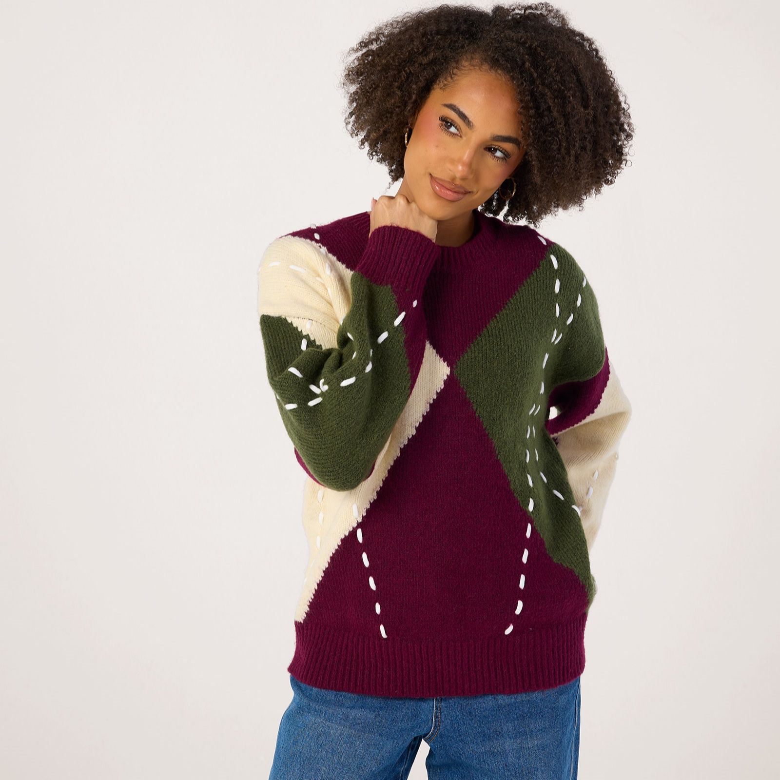 Apricot Argyle Diamond Colour Block Jumper