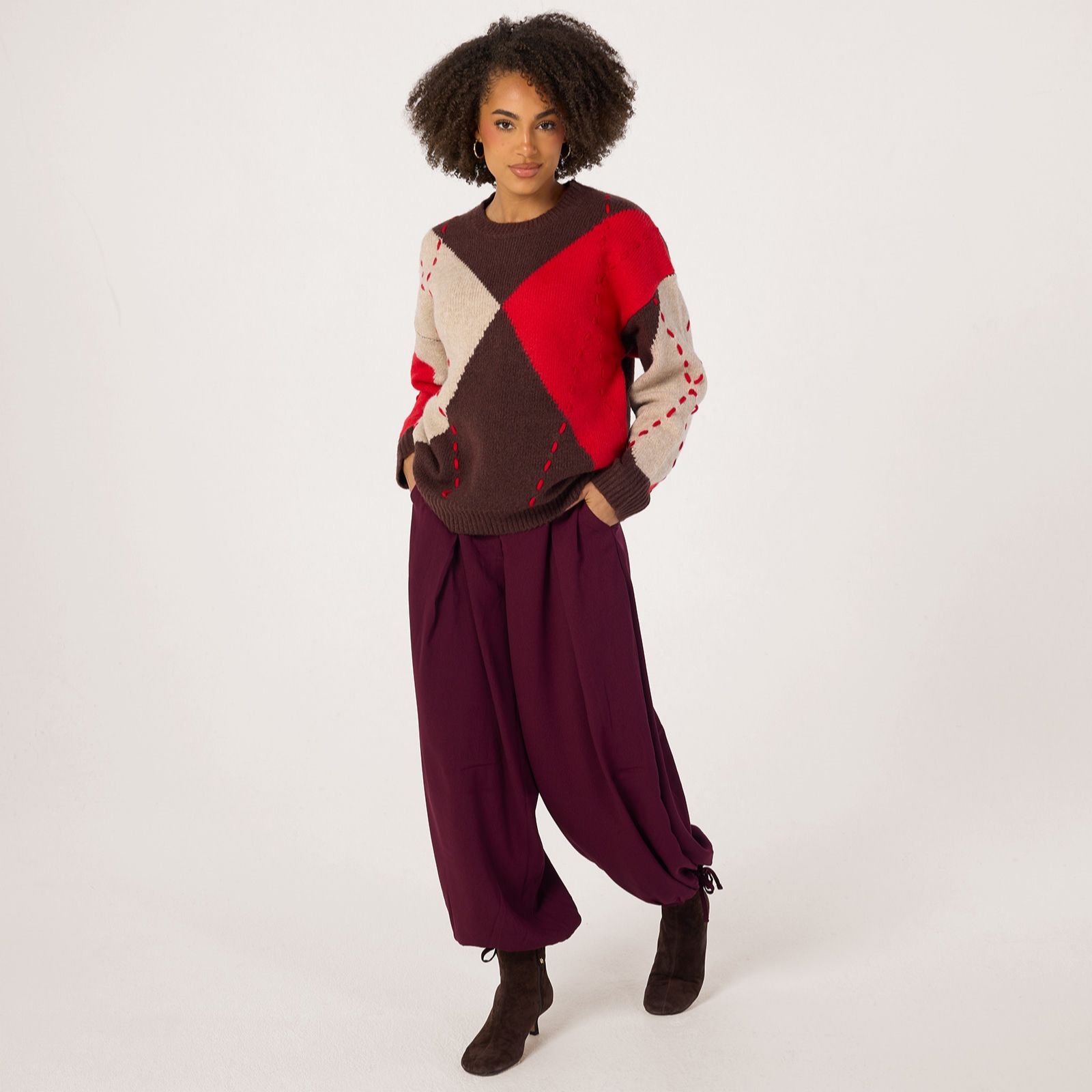 Apricot Argyle Diamond Colour Block Jumper