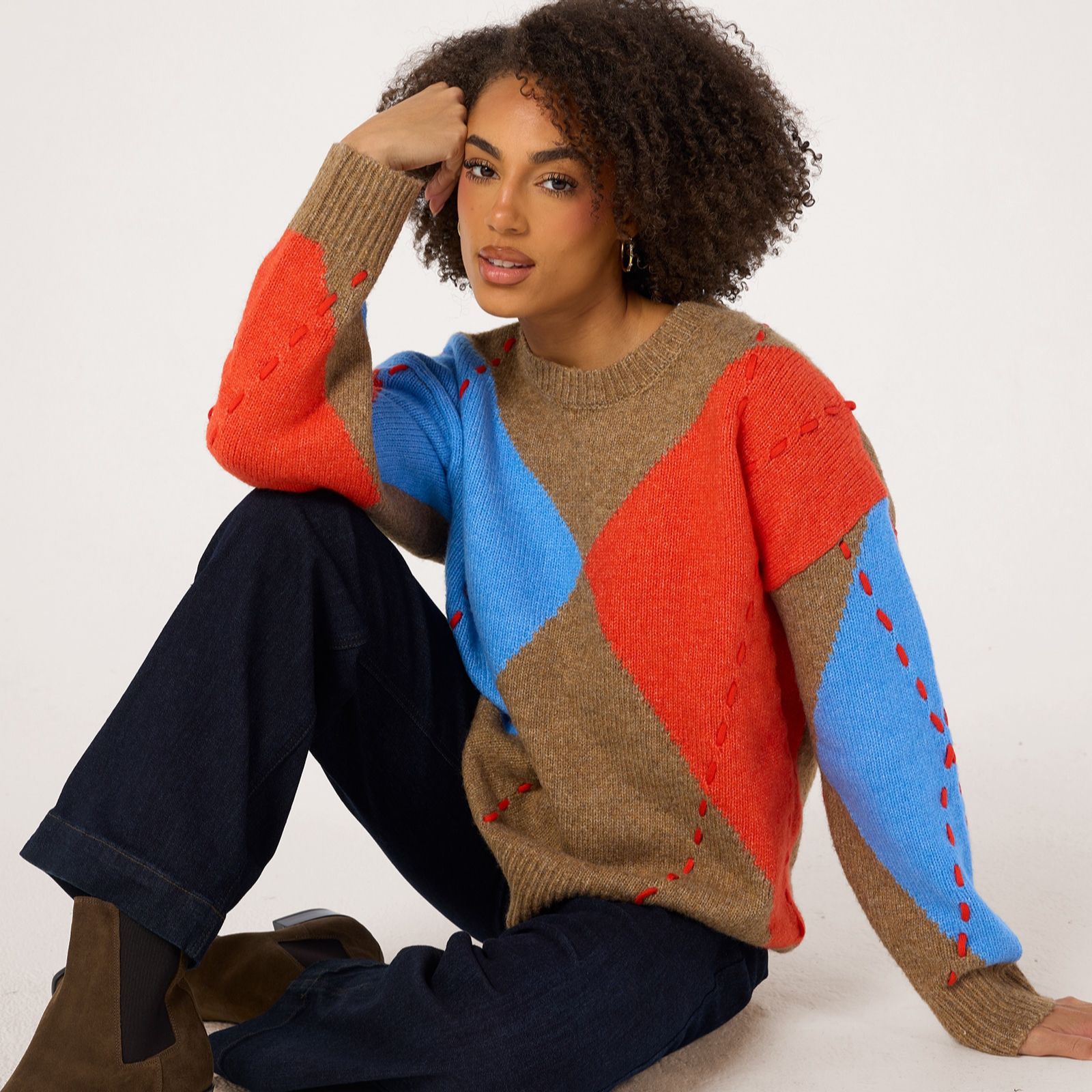 Apricot Argyle Diamond Colour Block Jumper