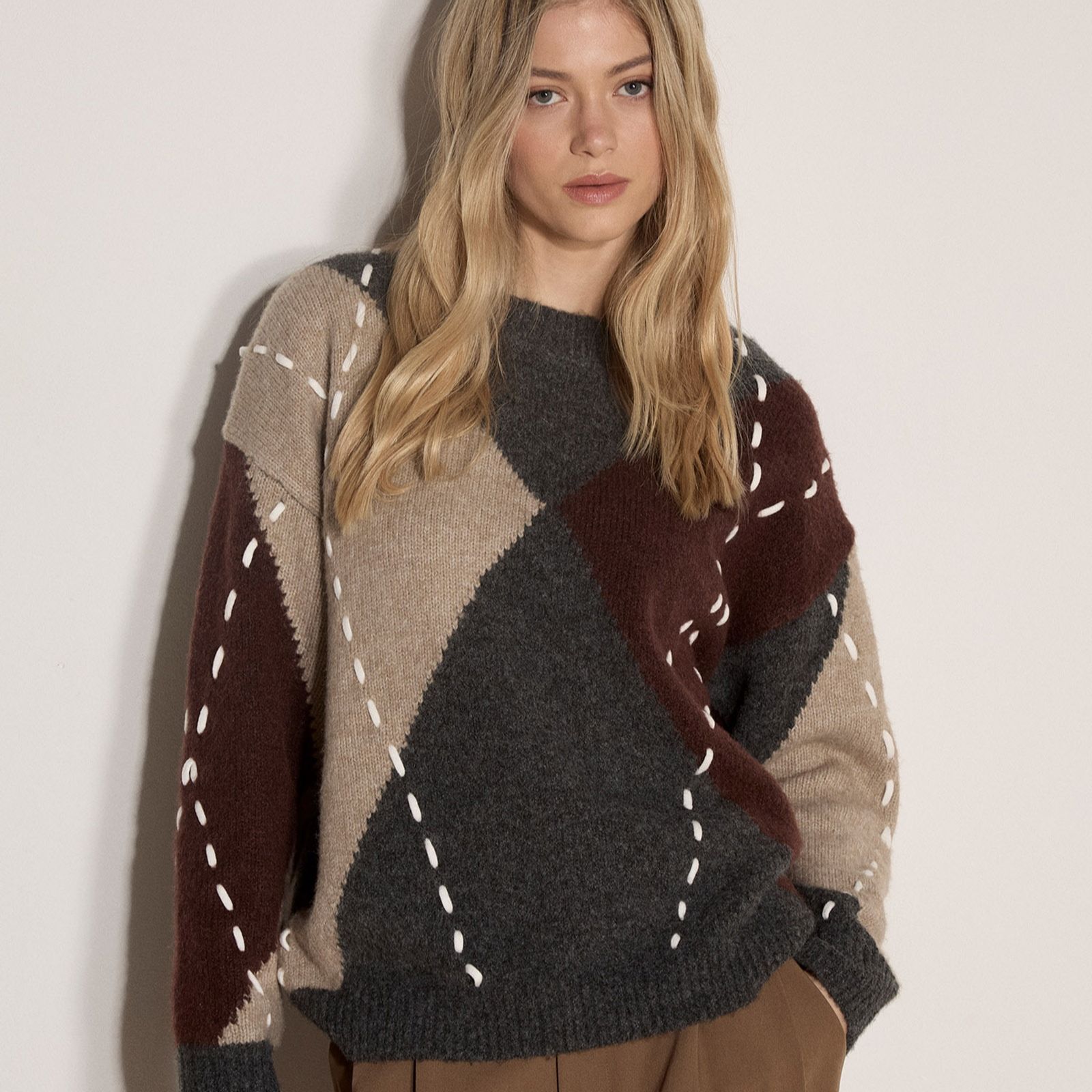 Apricot Argyle Diamond Colour Block Jumper