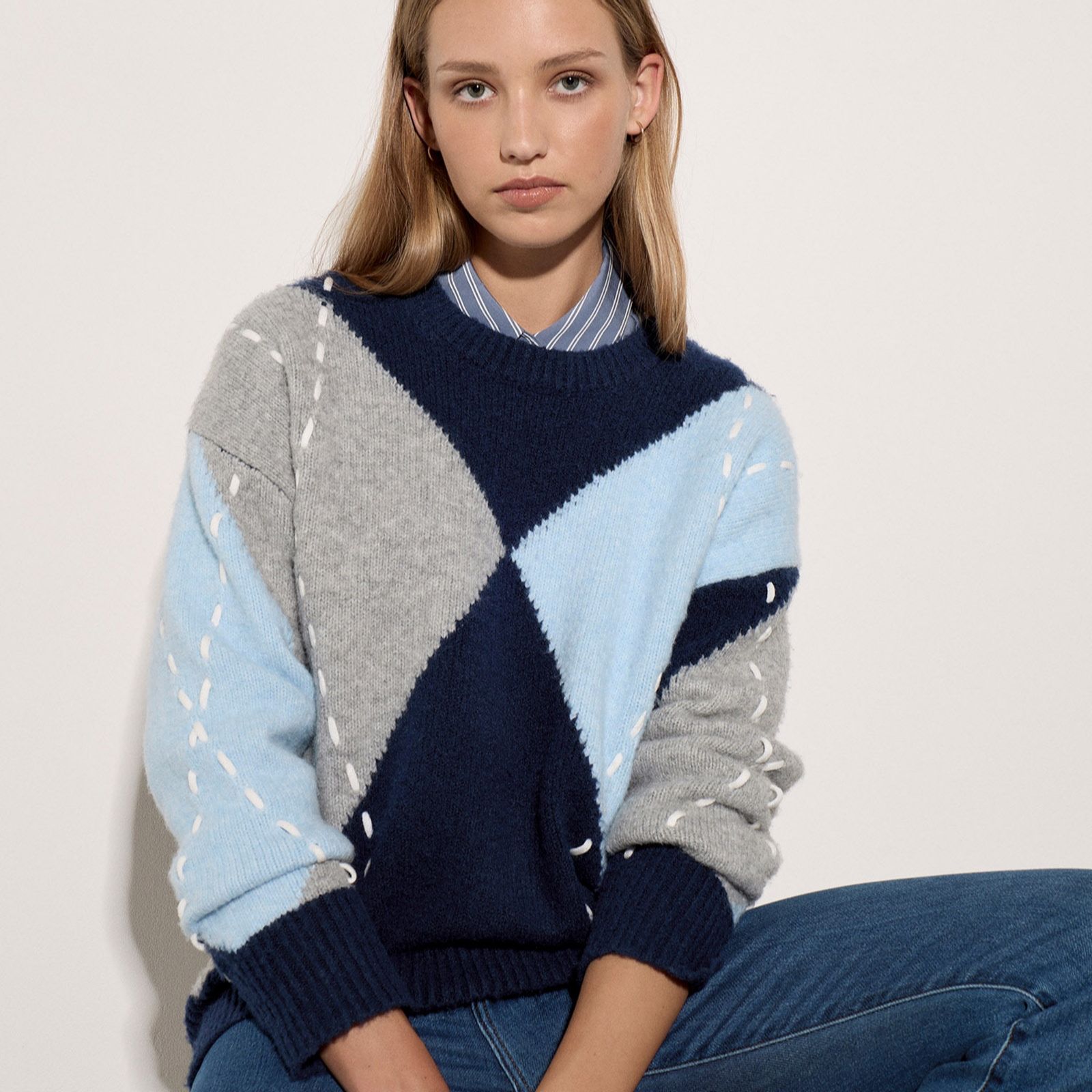 Apricot Argyle Diamond Colour Block Jumper